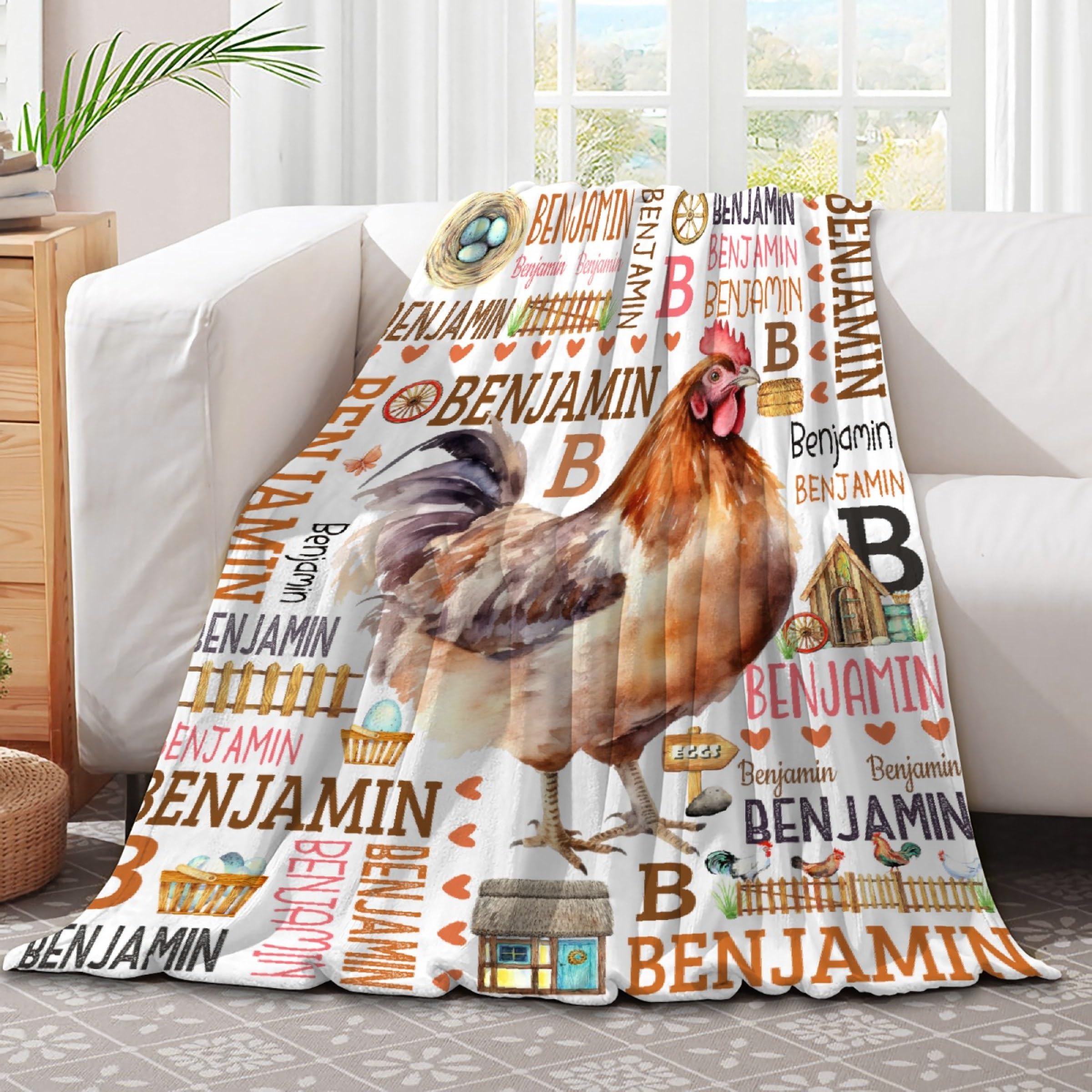 Personalized Chicken Blanket for Girls & Boys - Custom Swaddle Blanket with Name - Toddlers/Infants Newborns Nursery Stroller Crib Decor Throw Birthday Gift, 30