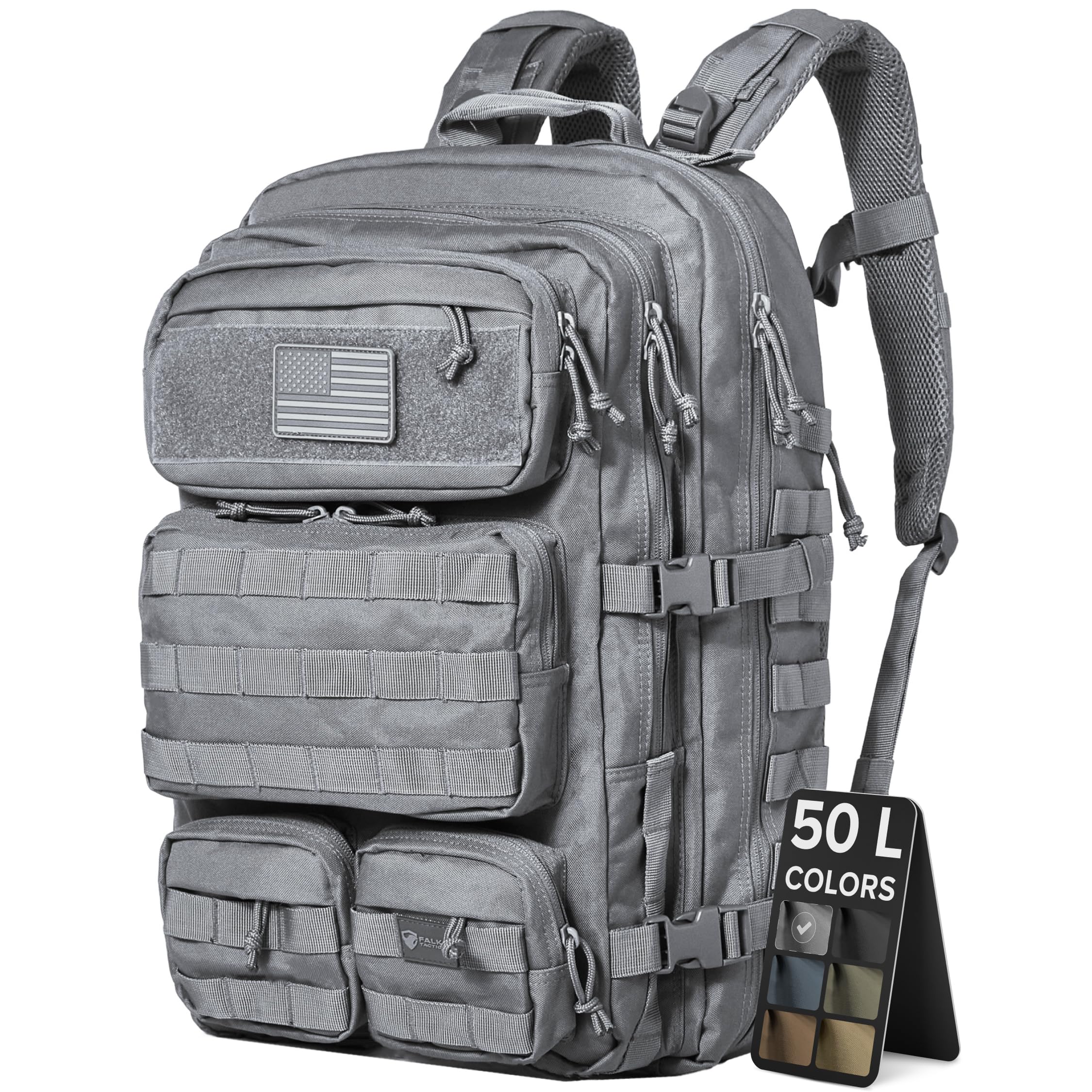 Falko Tactical Backpack for Men and Women 50L Backpack 2.4x Stronger Large Military Molle Rucksack, Bugout Backpack Outdoors