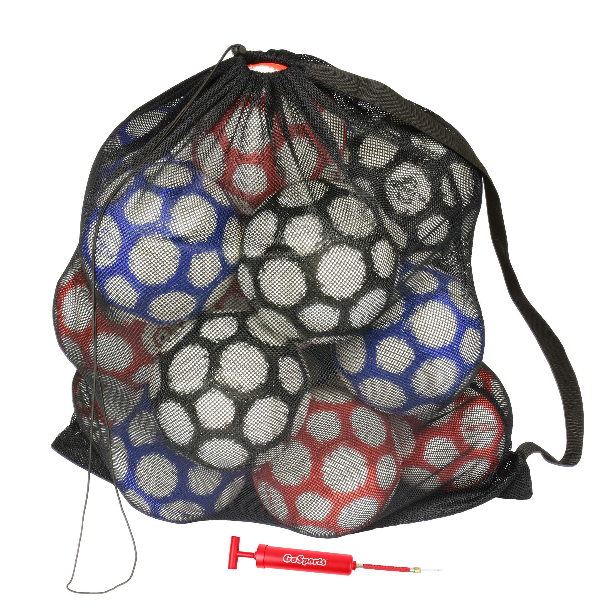 GoSportsPremium Mesh Ball Bag with Sport Ball Pump, Great for All Sports (Soccer, Football, Basketball, Volleyball and More), Black, Full Size