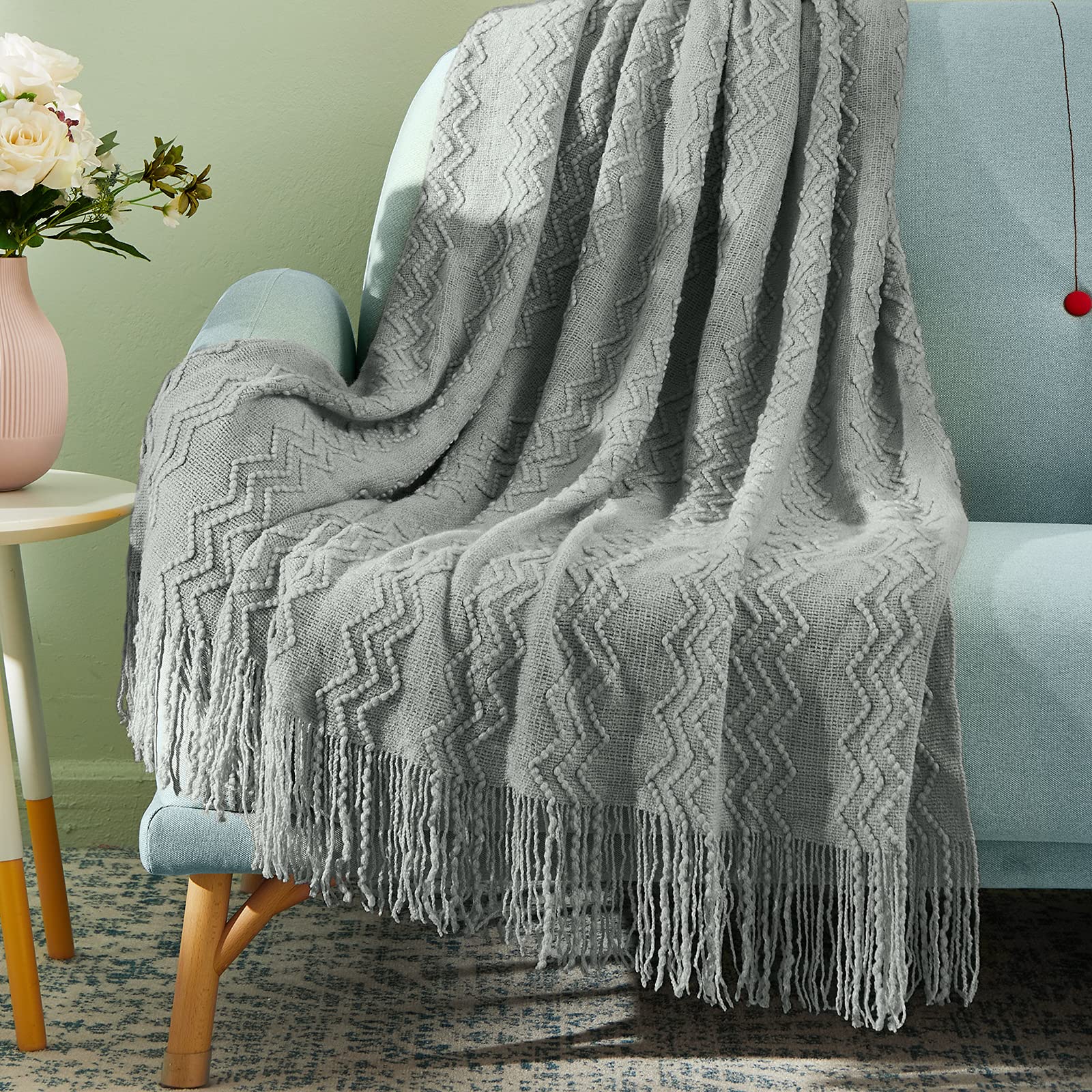 Ophanie Throw Blankets for Couch Bed 50 x 60 inches, Decorative Knitted Boho Throw for Sofa, Lightweight Farmhouse Woven S...