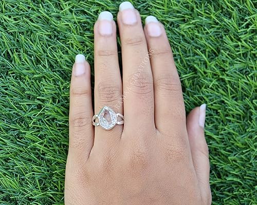 Anillo de diamante Herkimer crudo | Anillo de plata hecho a mano con piedra natal de abril | Anillo Herkimer natural | Plata maciza de ley 925 |