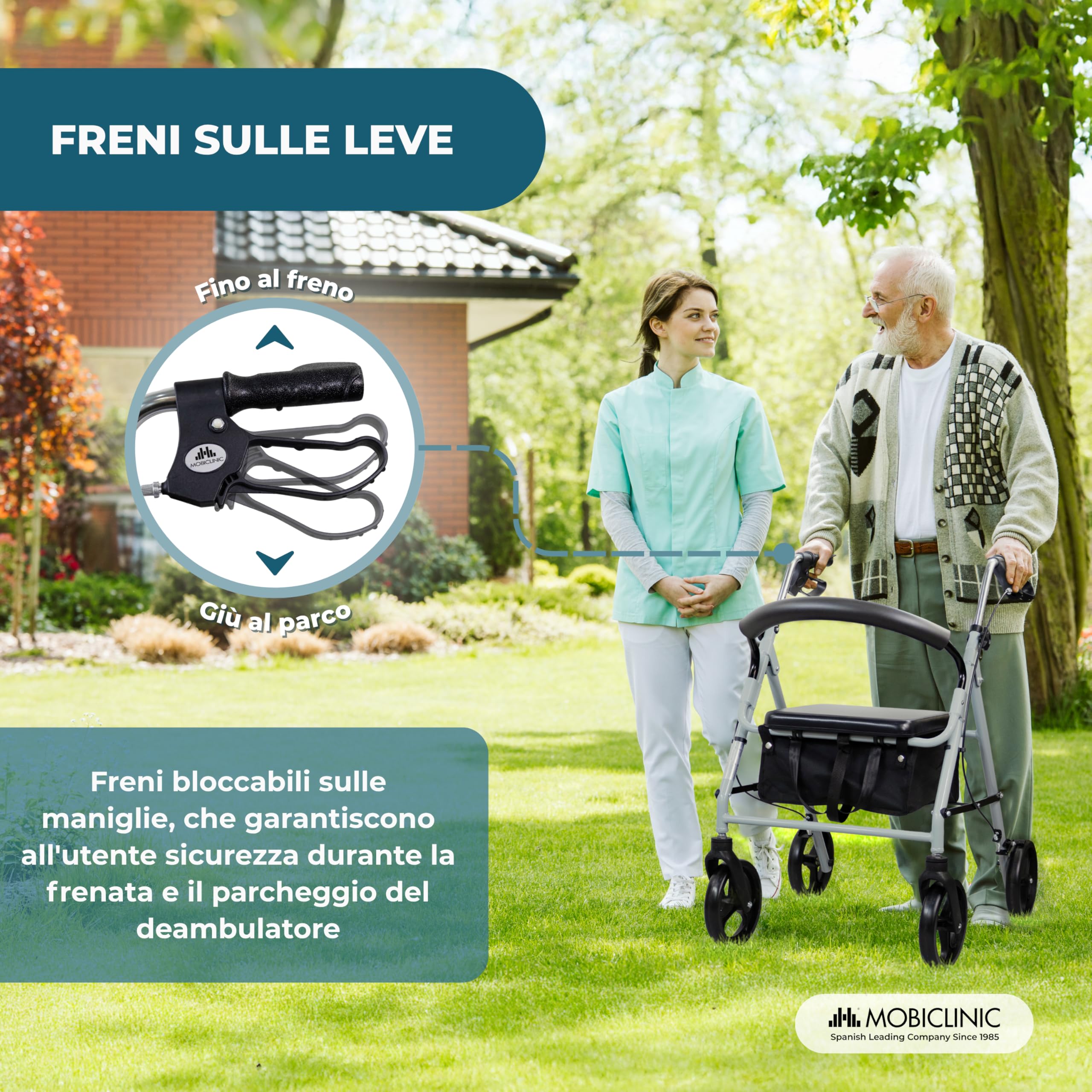 Mobiclinic®, Deambulatore per anziani, Ruote grandi la strada, Pieghevole, Con cestino in tessuto e sedile, Fabbricato alluminio, Resistente, Marchio europeo, Modello sofía, Colore grigio
