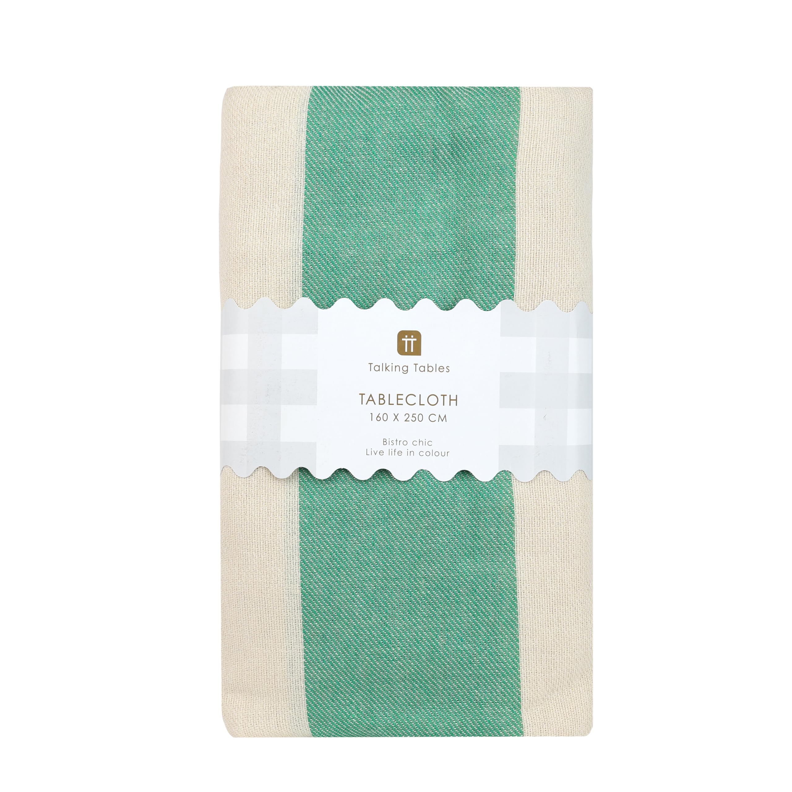 Talking Tables Green Stripe Cotton XL Tablecloth Reusable Fabric Dining Table Cover for Garden Parties Summer Lunches Weddings Picnics Washable Soft Woven Cotton 160cm x 250cm