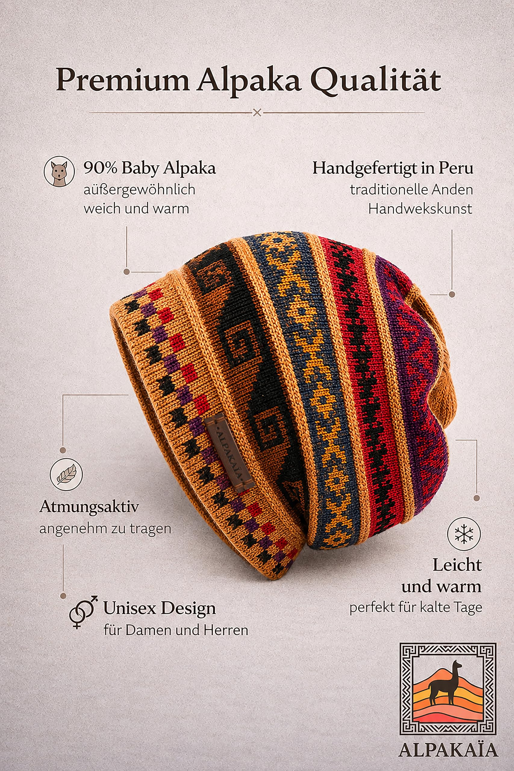 Generisch Alpaka Mütze Damen Herren – 100% Baby Alpaka – Wintermütze