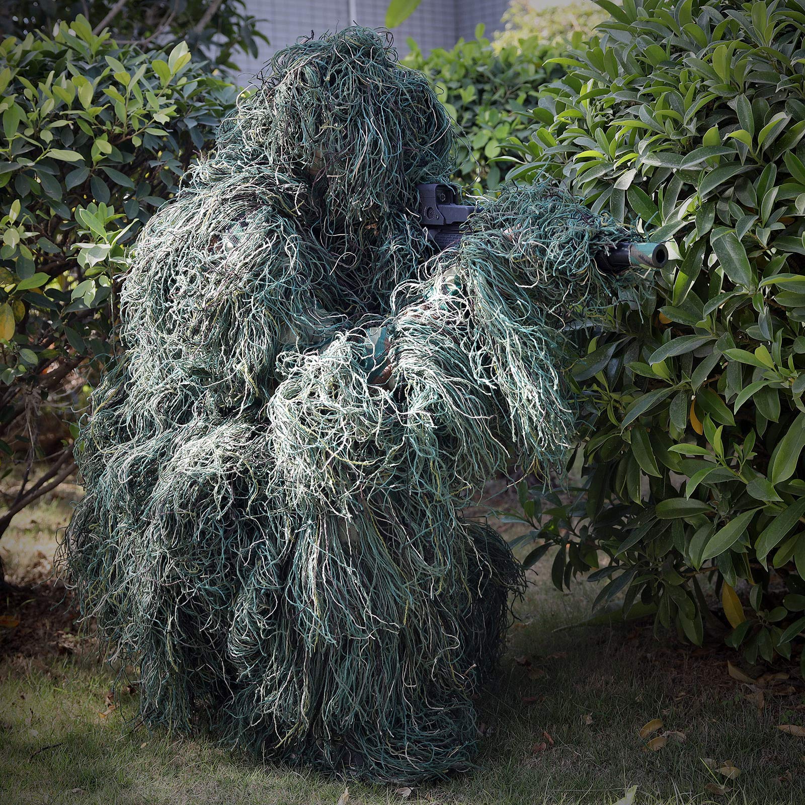 PELLOR Tuta Mimetica 3D Ghillie, 6 Pezzi Tactics,Abbigliamento da Caccia,Cecchino,Nastro Mimetico,Autoadesivo,Riutilizzabile,Mimetico,Cappello per Caccia,Campeggio