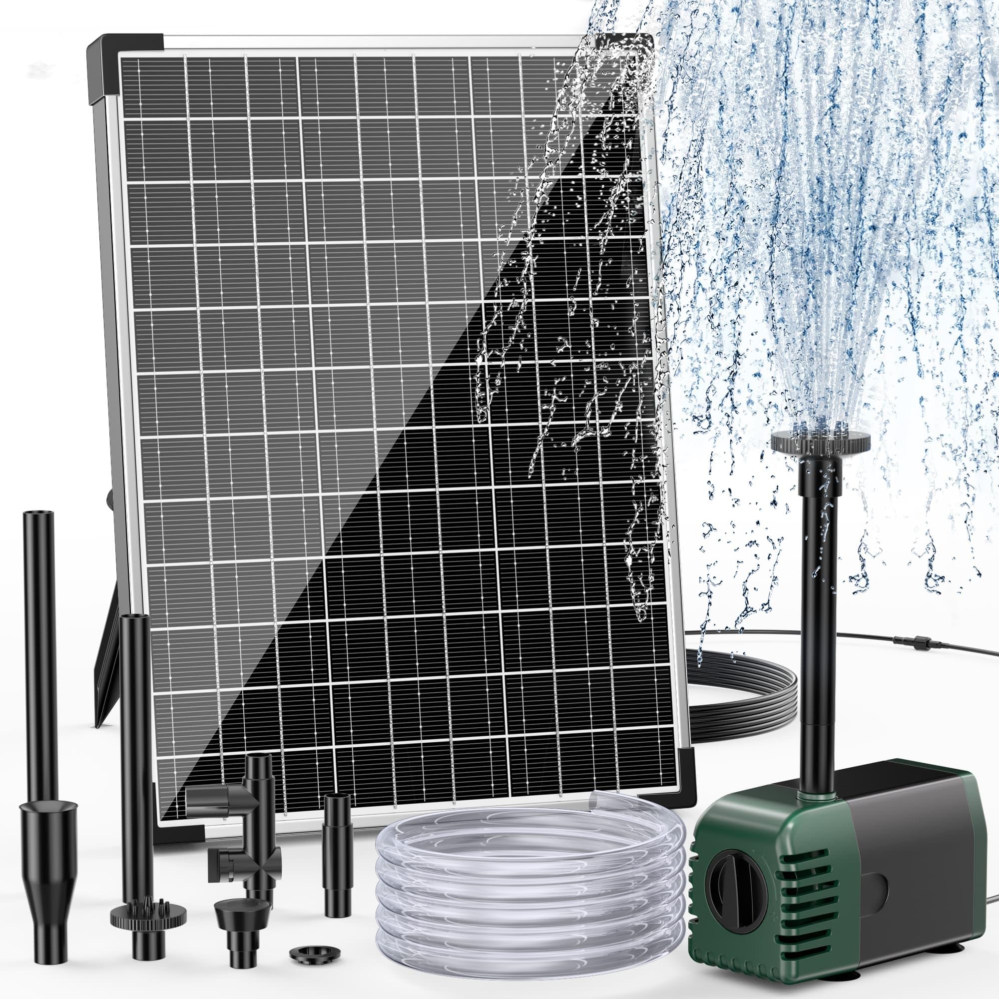 Biling 20W Solarbrunnen für Draussen mit 4 Düsen, 875L/H Solar Springbrunnen für Außen Mittelgroße Gartenteiche (5-10㎡), Leise Teichpumpe Solar DIY Garten Wasserspiel Terrassen Brunnen Teichbelüftung