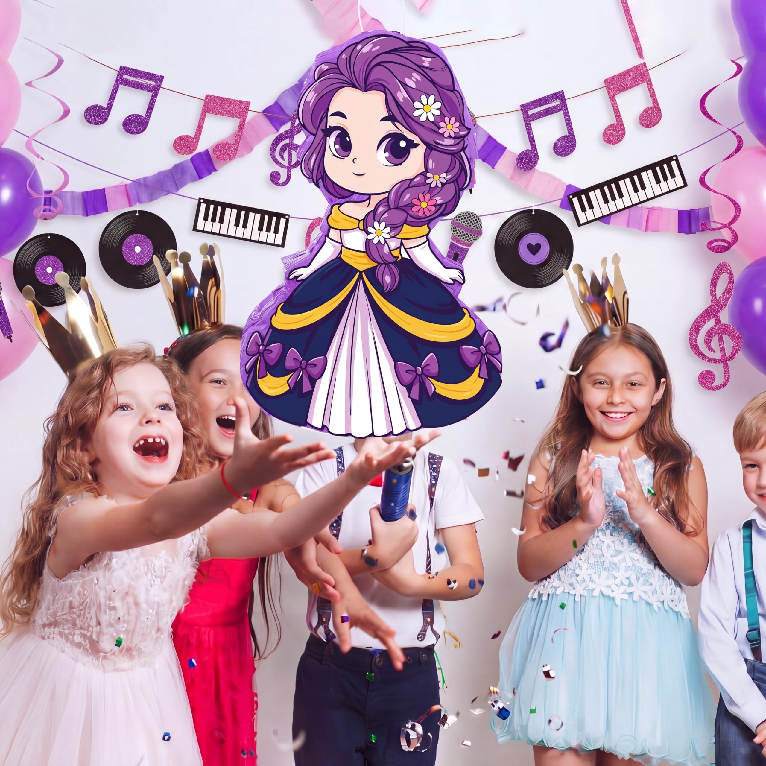 Threan Kpop - Piñata con temática de K-pop, piñata de cumpleaños musical con venda para los ojos, murciélago, palo de música, suministros de fiesta para niñas, suministros de fiesta de cumpleaños