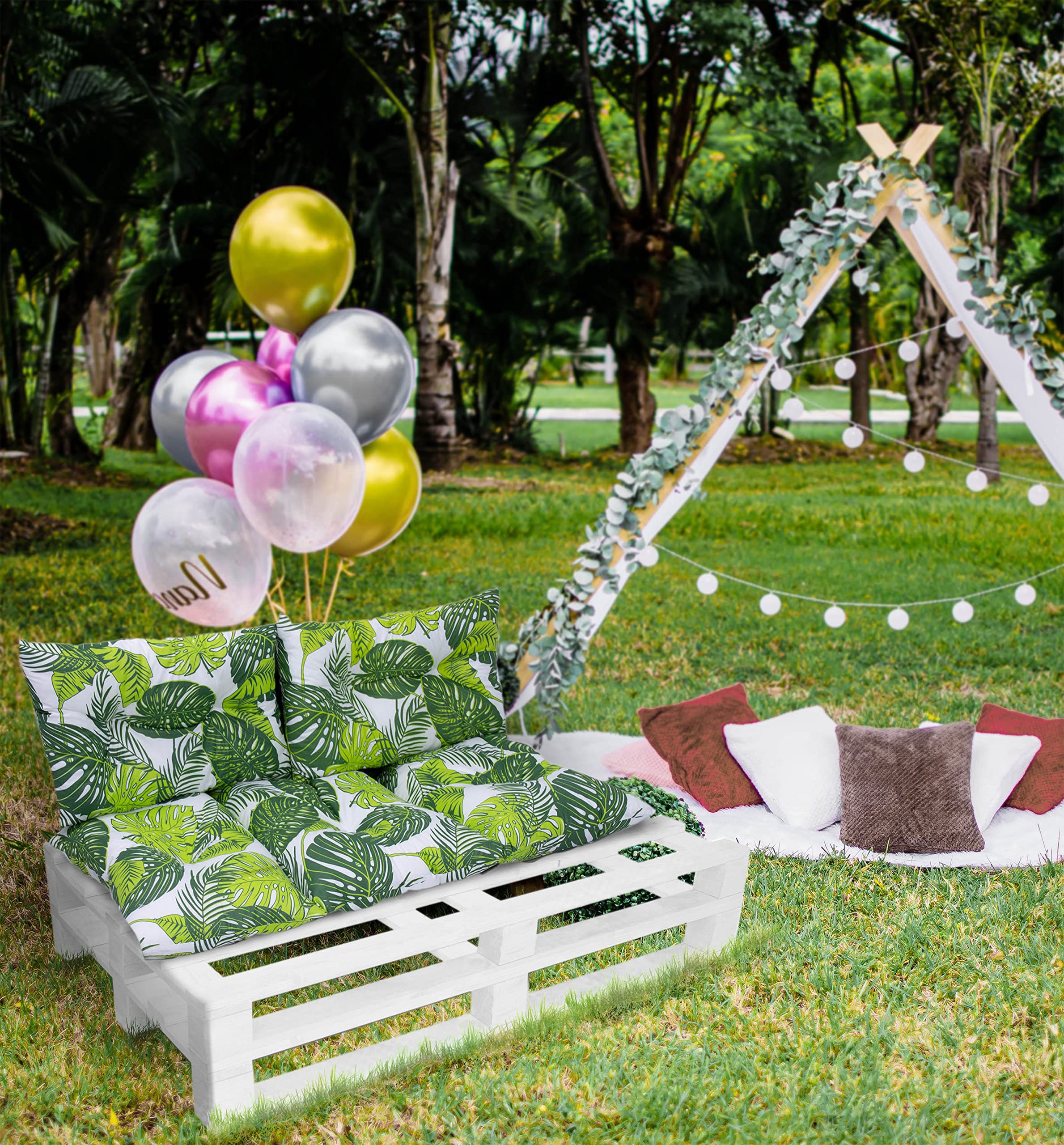 Amilian Set di 1 cuscino per pallet, 120 x 60 cm + 2 x 40 x 60 cm, per pallet, balcone, piccolo divano o piccolo divano, per camera dei ragazzi