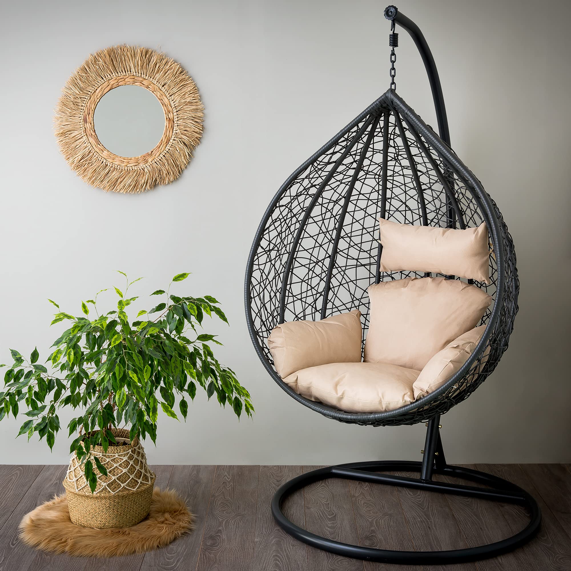 PATIO Hängesessel mit Gestell bis 120 kg Cyrille Stahlgestell Hängekorb aus Polyrattan mit Aufage Kopfkissen