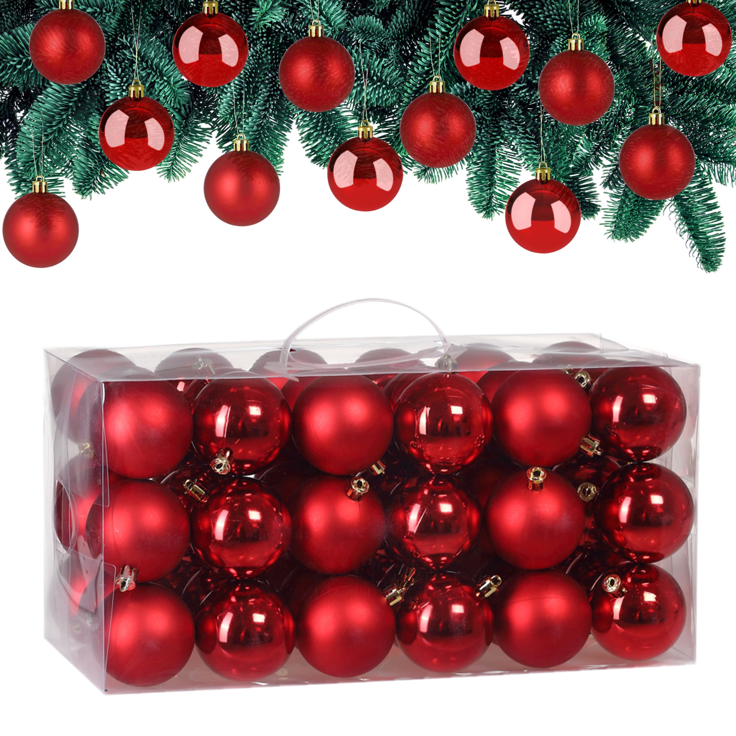 Deuba® Bolas Árbol de Navidad Set Completo 54 Pzs. Adornos Decoración Brillante Mate Colgante Rojo