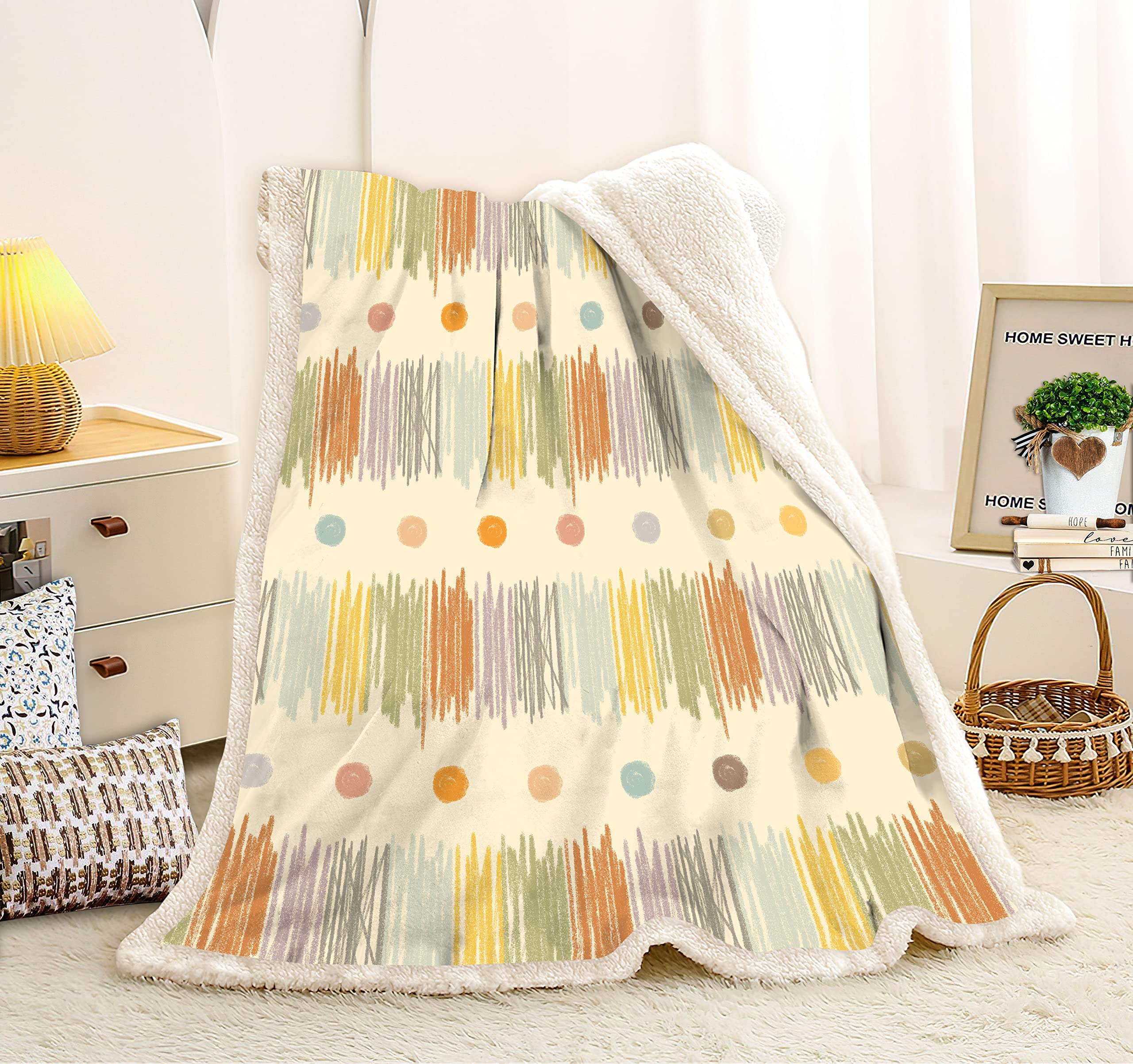 Ultra Soft Colorful Sherpa Throw Blanket,Cute Rainbow Flannel Blanket