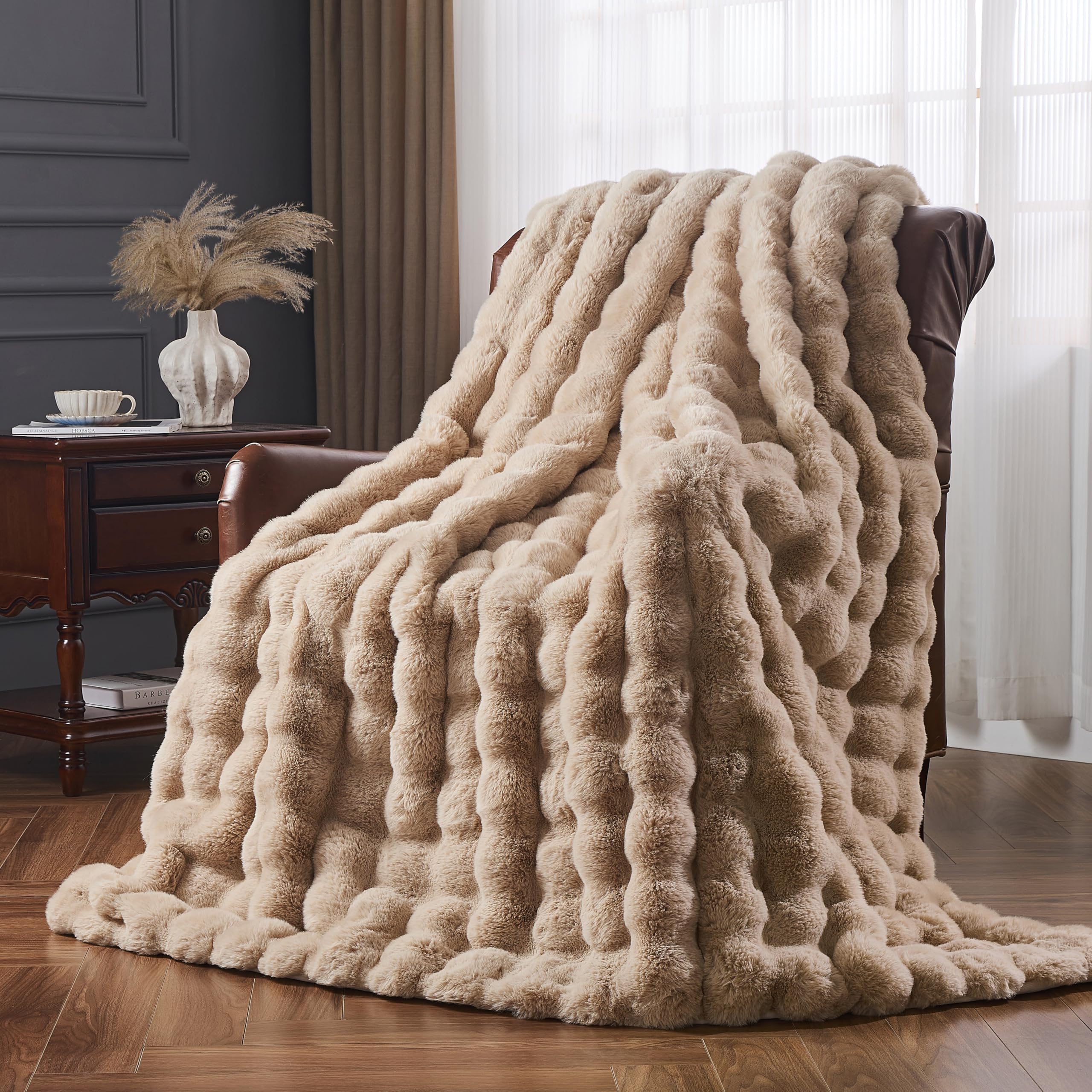 YBIKE Deken van imitatiekonijnenbont, donzige zachte pluche bellendeken 150 x 130 cm, luxe warme omkeerbare decoratieve deken voor bed, bank, fauteuils (Tie-dye 1
