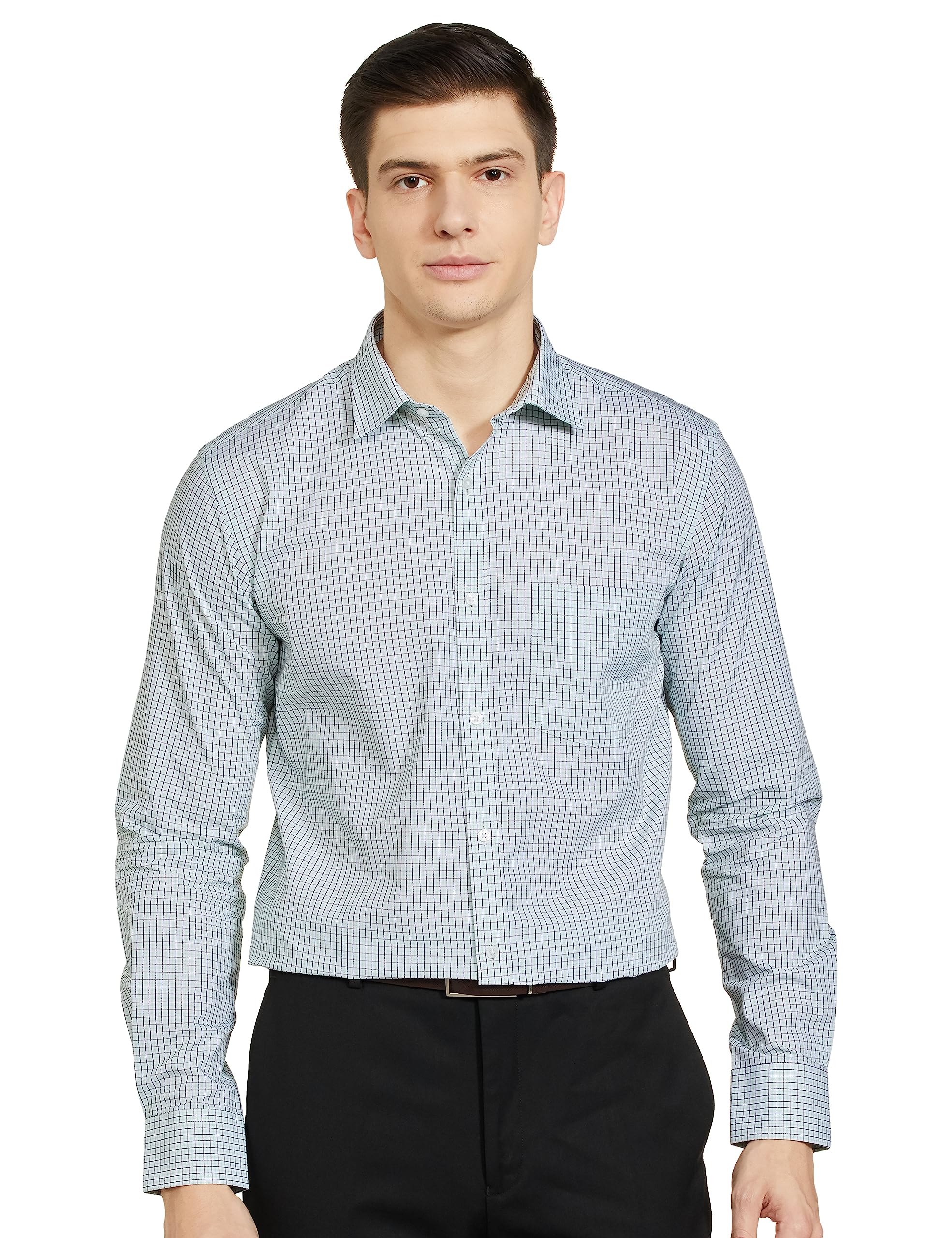 Park AvenueSlim Fit Pure Cotton Checks Pattern Semi Cutaway Collar Formal Shirt