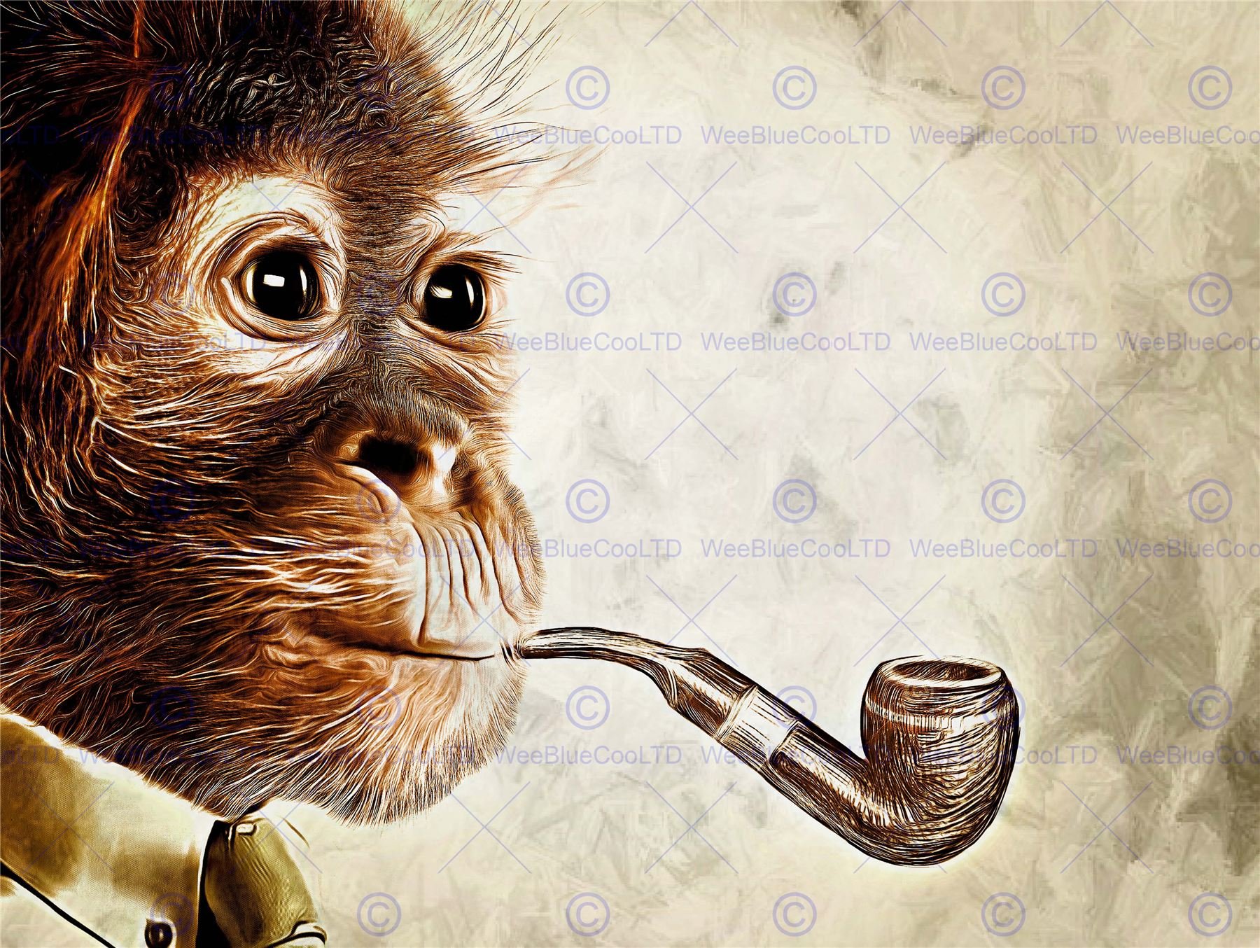 Wee Blue Coo Photo Painting Monkey Smoking Pipe Funny Wall Art Print