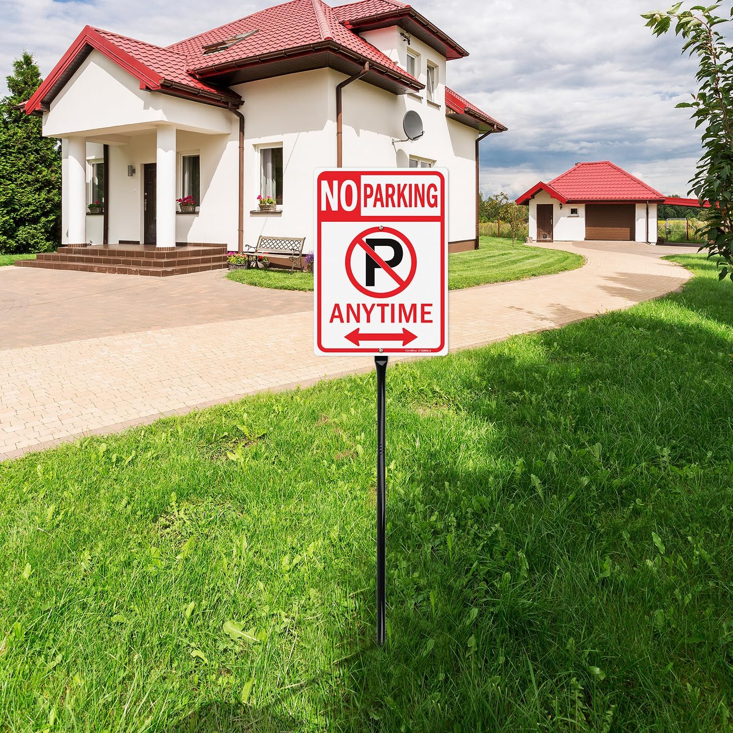 GicnKeuz Large No Parking - 14"x10" No Parking Anytime Signs with 36" Heavy Duty Metal Stakes, .040 Aluminum Reflective Signs, Fade Resistant/Waterproof, Including Screws, Easy to Install, Outdoor Use (1 Pack)