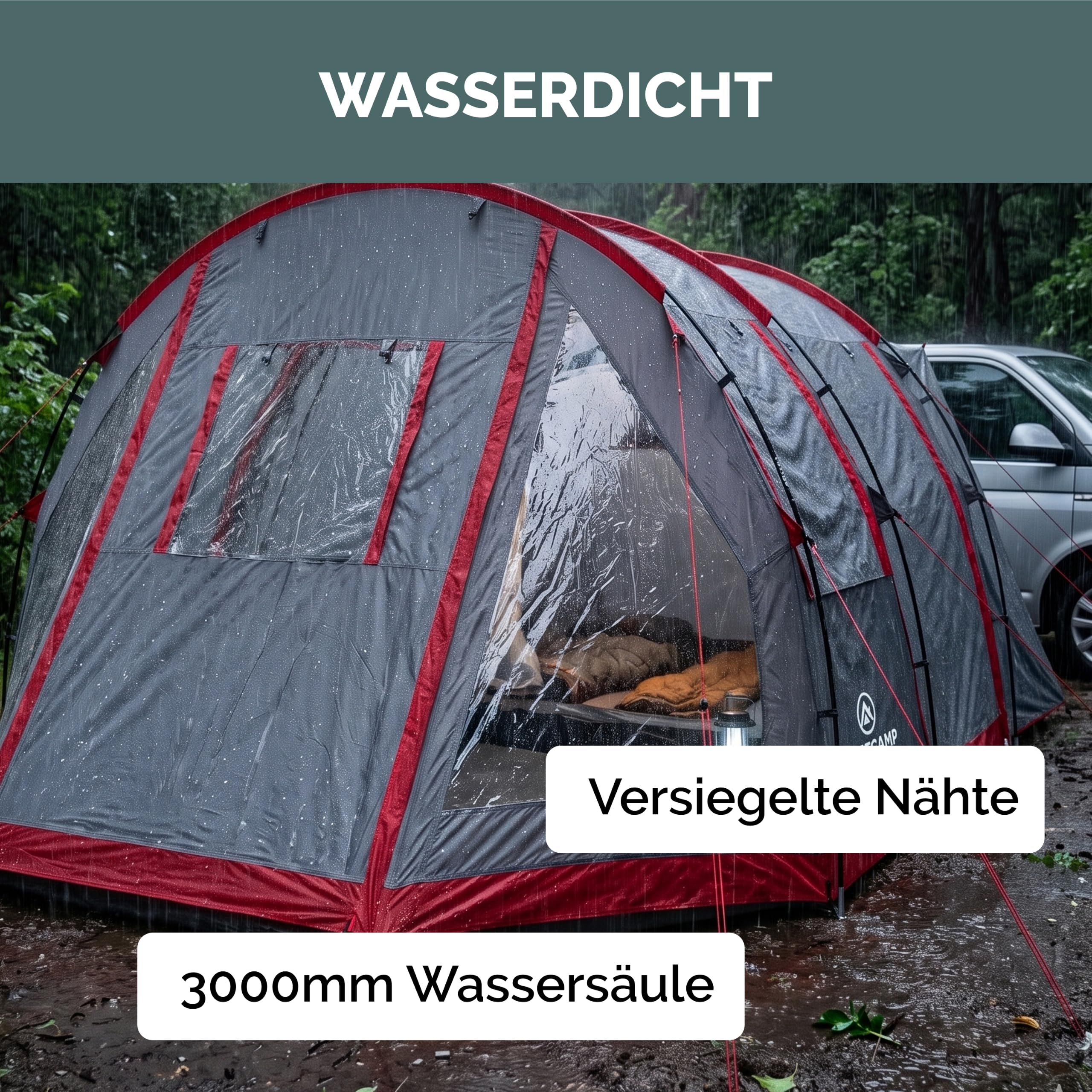 JUSTCAMP Yuba Bus Vorzelt mit Boden (für 4-5 Personen), Keder 5 & 7 mm, Anbauhöhe 180-220 cm