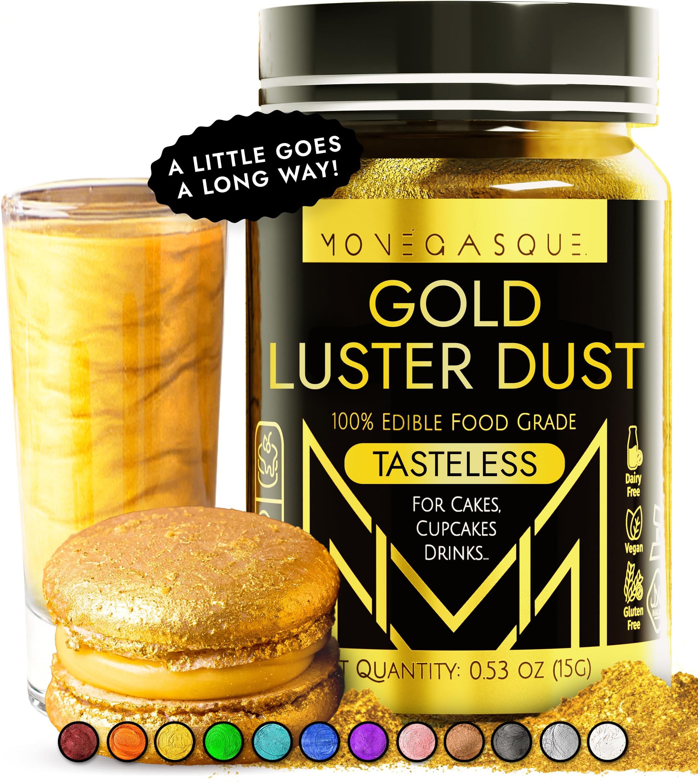 Monégasque Gold Edible Glitter For Drinks 15G – Cakes - Luster Dust & Cocktail Shimmer Drink Shimmer, Cocktails, Cake Lustre Food Decorations Spray