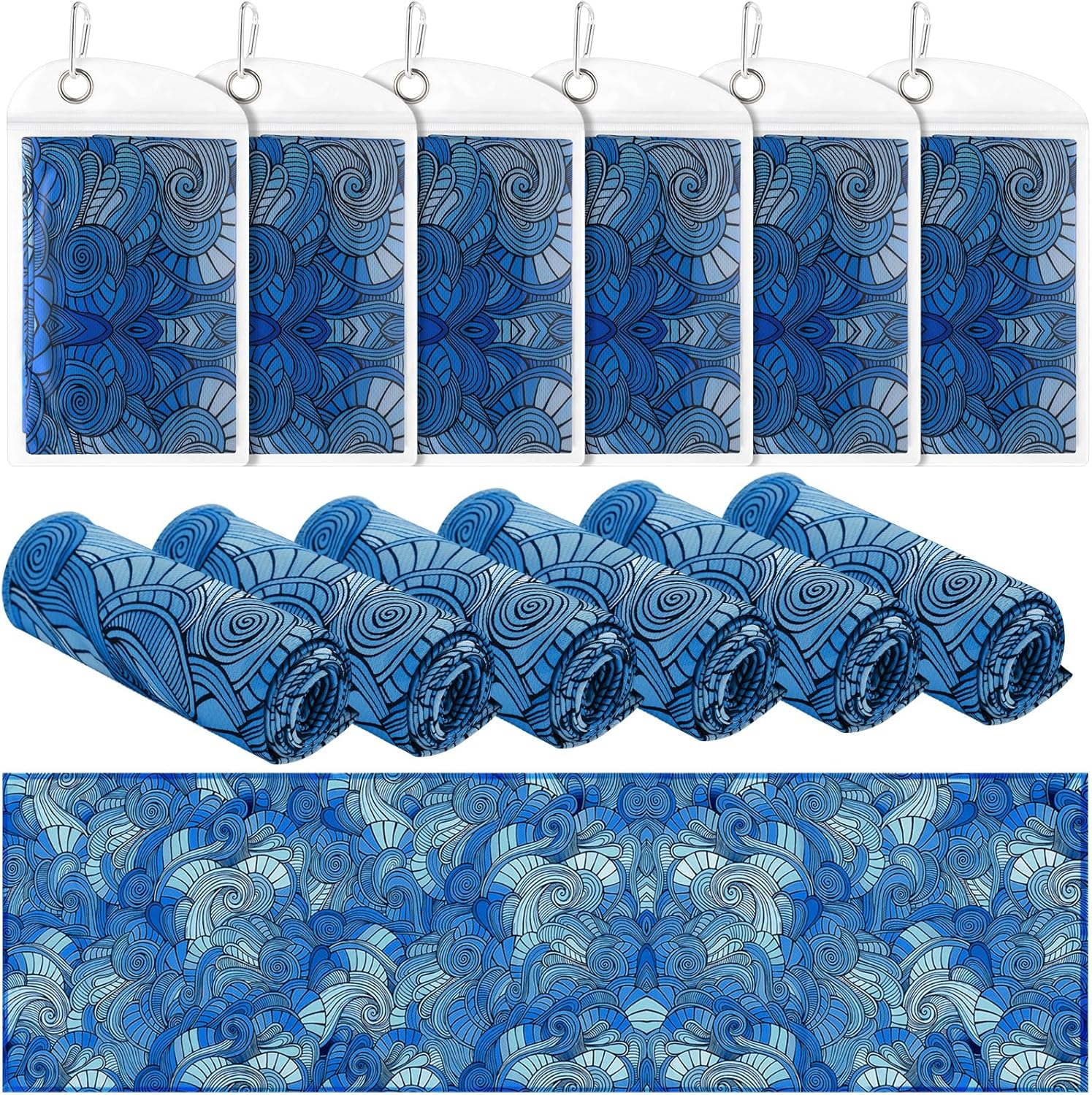 Frienda 6 Pack Cooling Towels 40″x12″ Ocean Themed Sports Towels with Bags Breathable Chilly Microfiber Fast Drying for Beach Swim Yoga Sport Running Workout Gym Camping Fitness (Spray)