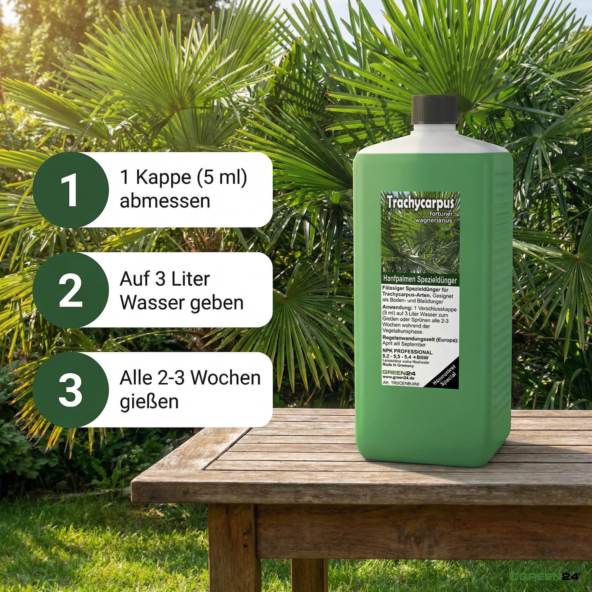 Trachycarpus Dünger XL 1 Liter für Hanfpalmen Tessinerpalmen Trachycarpus fortunei wagnerianus Palmen als Spezial Wurzeldünger + Blattdünger Profi Linie düngen