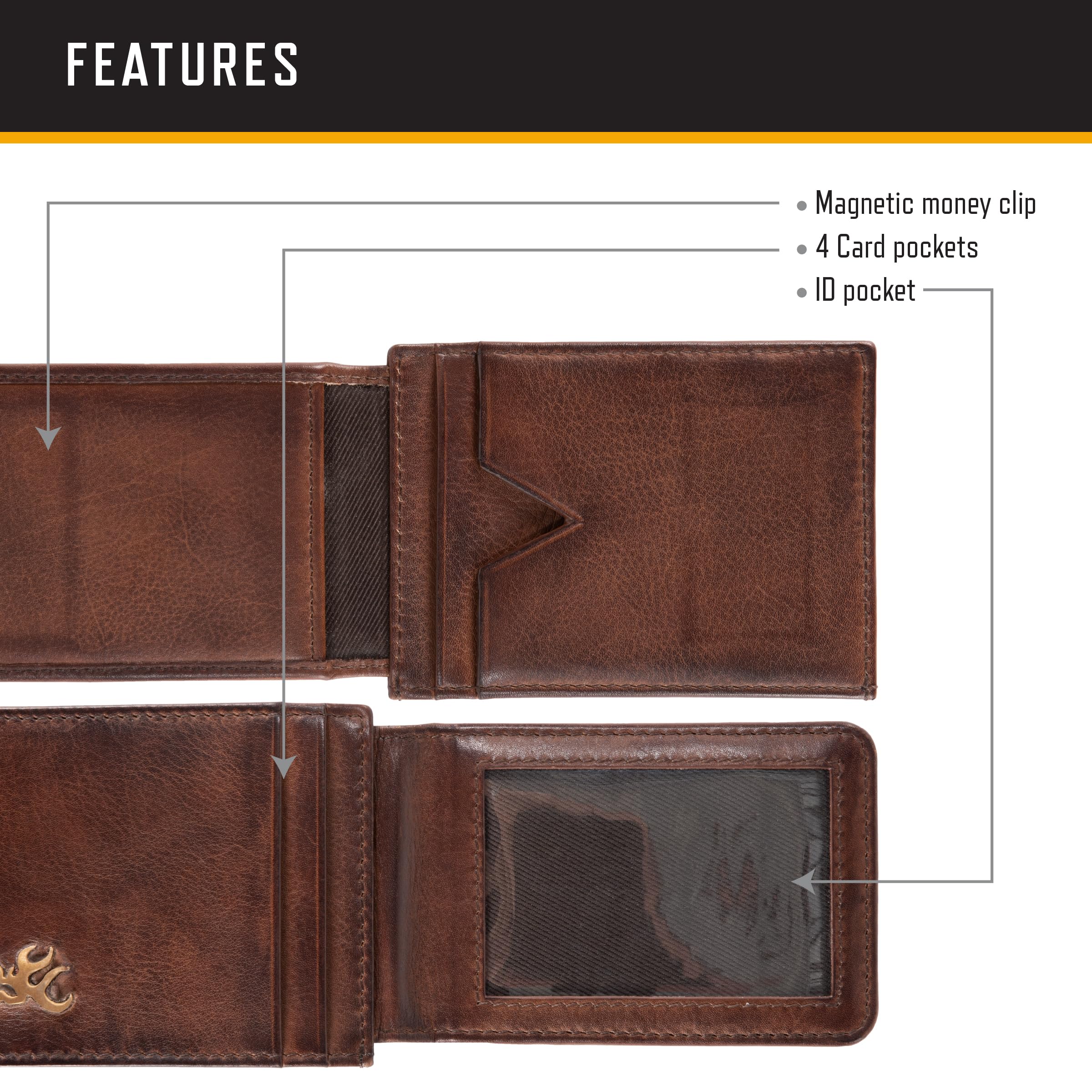 Browning Herren Rugged Brass Buck Wallets, erhältlich in Mehreren Stilen, Brass Buck