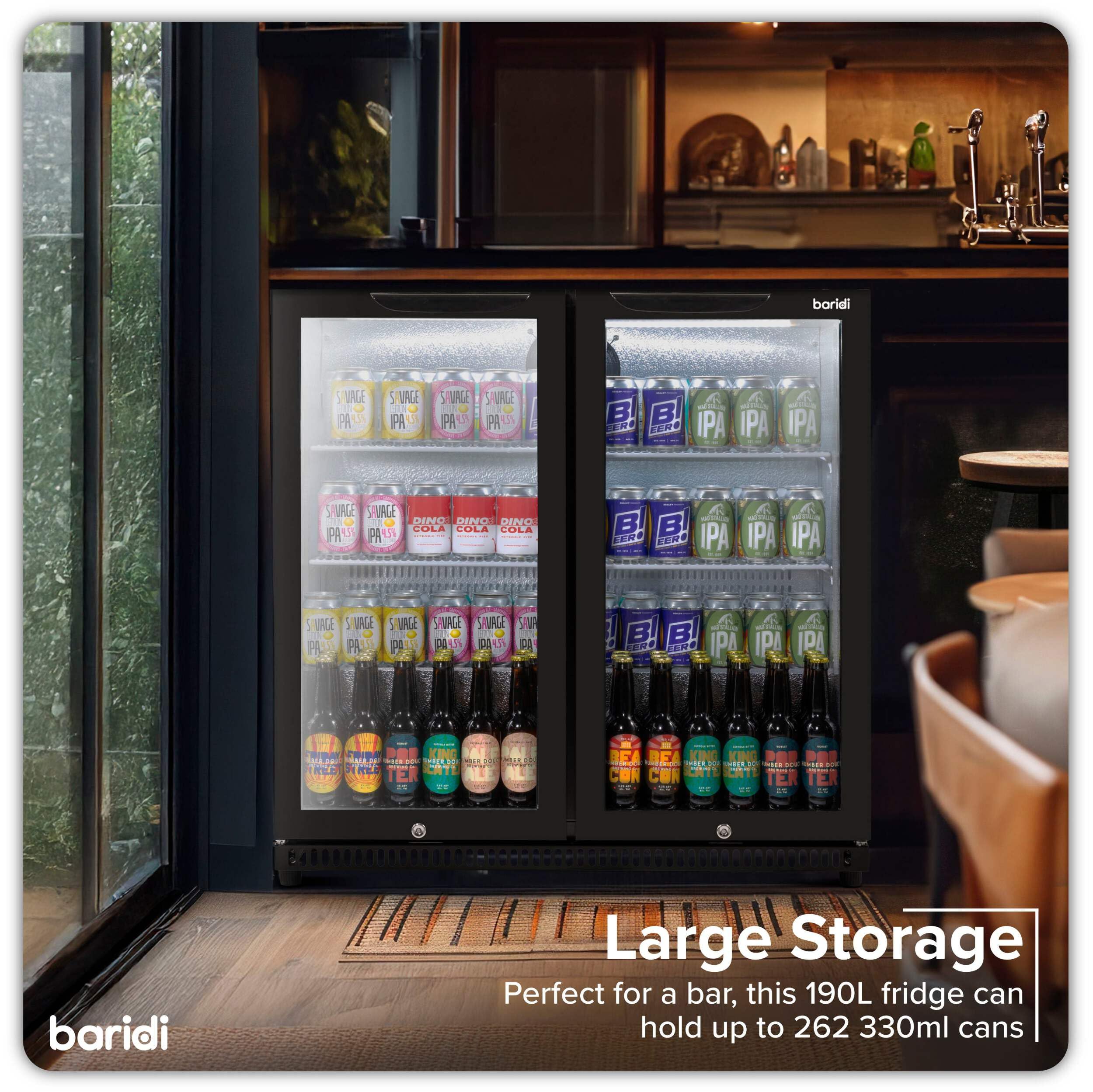 Baridi Back Bar Drinks Fridge with Hinged Double Door, 190L Capacity - DH272 — view 4