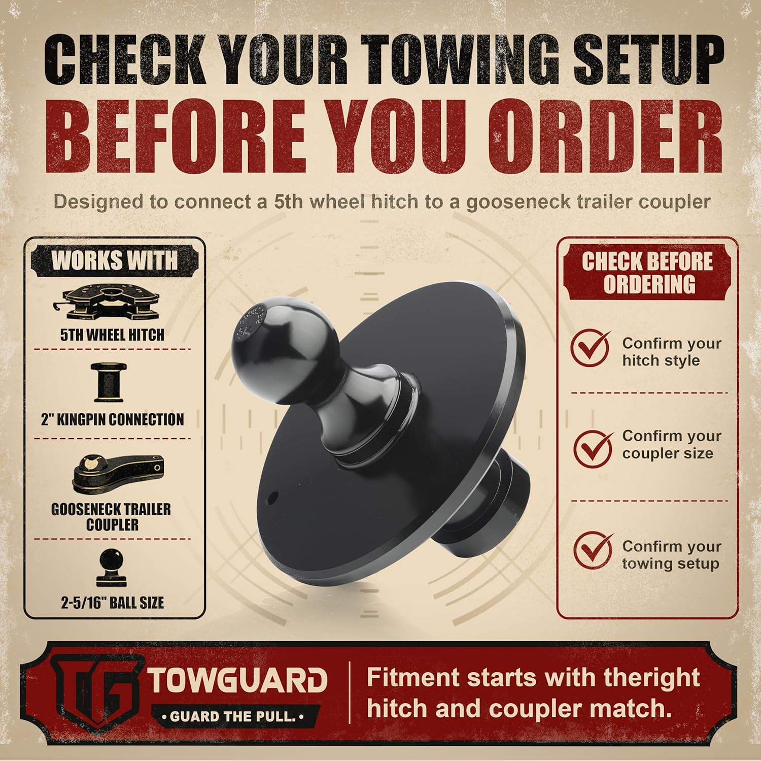 Fifth Wheel to Gooseneck Ball Adapter, Kingpin to Gooseneck Adapter with 2-5/16" Ball, 2" Kingpin, Lube Plate & PU Washer System, Heavy Duty 5th Wheel Hitch to Gooseneck Trailer Adapter