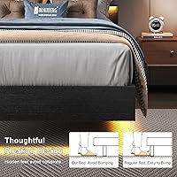 Vista 5 de Feonase Base de cama flotante individual con luces LED y estación de carga, marco de cama de madera tamaño individual con cabecera de Negro