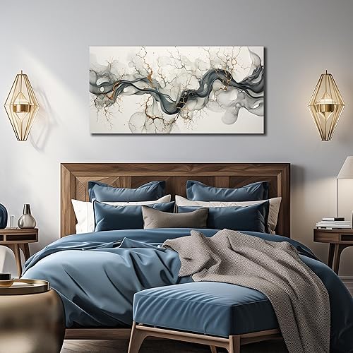 Miniatura 7 de Arte abstracto de pared para sala de estar, decoración de pared en negro, blanco y dorado, para oficina, impresiones modernas, arte de pared para