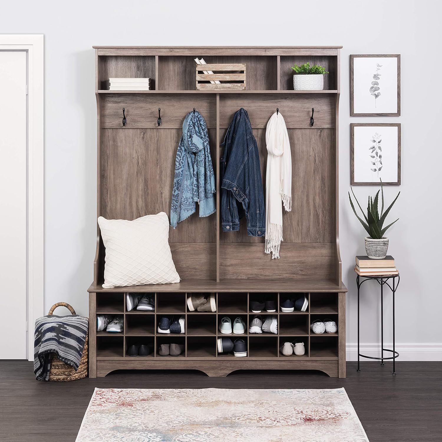 Prepac 60" 24 Shoe Cubbies Wide Hall Tree, Drifted Gray : Home & Kitchen