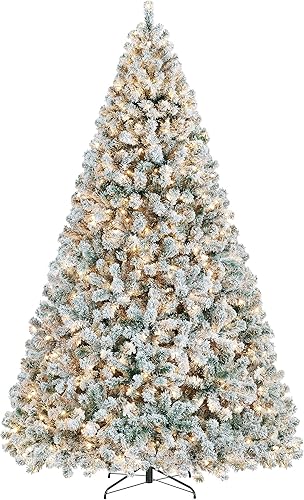 Yaheetech Árbol de Navidad artificial preiluminado de 9 pies con luces incandescentes blancas cálidas, árbol de Navidad preiluminado con 2084 puntas