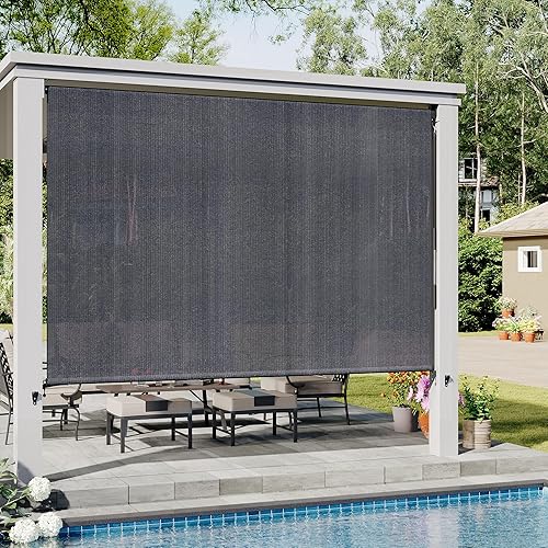 VICLLAX Persiana enrollable para exteriores (8 pies de ancho x 8 pies de largo), persiana enrollable sin cordón para patio, porche, kiosco, gris