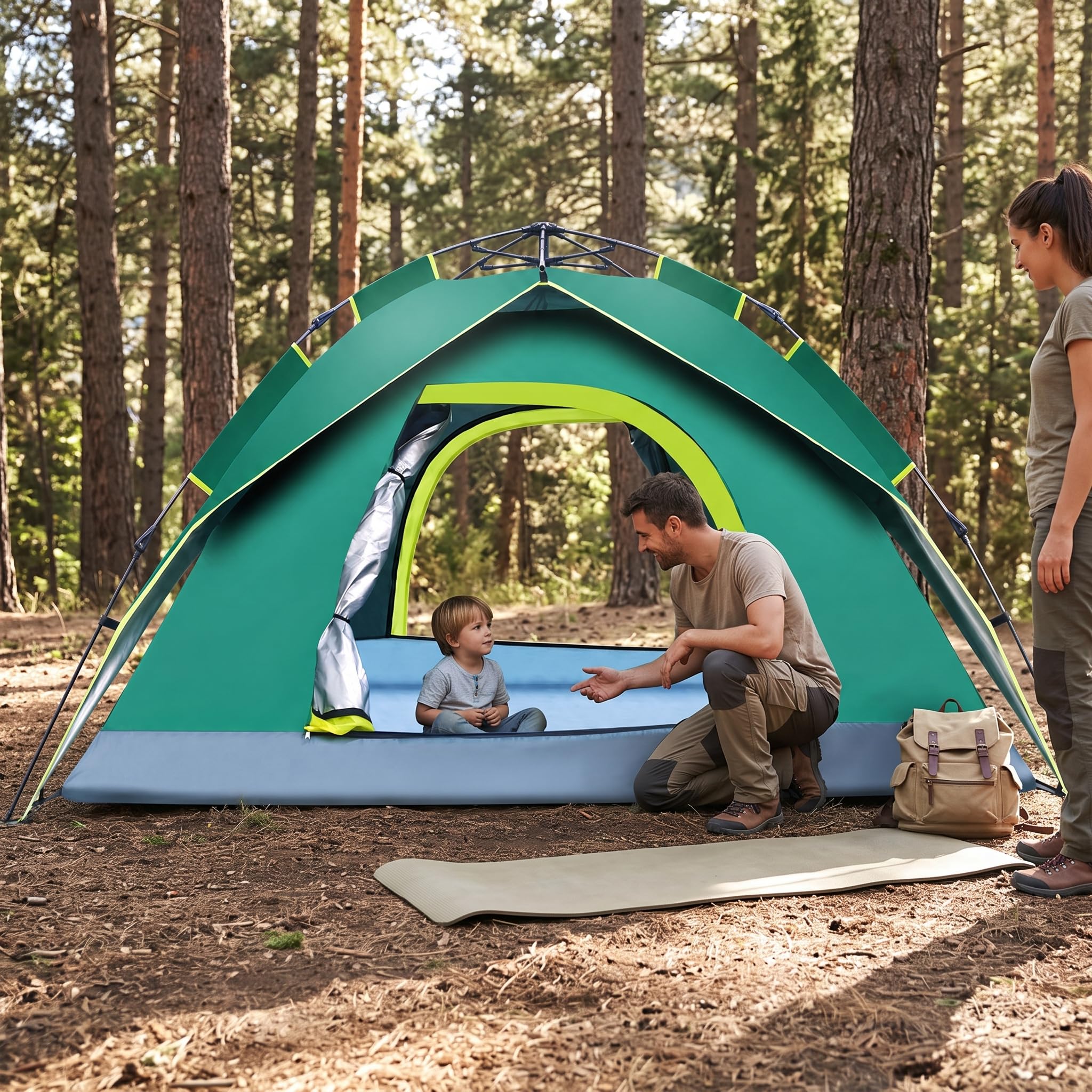 Zelt für 3-4 Personen – Automatisches Camping Zelt Wasserdicht & Winddicht, Doppelschichtiges Kuppelzelt für Outdoor-Abenteuer