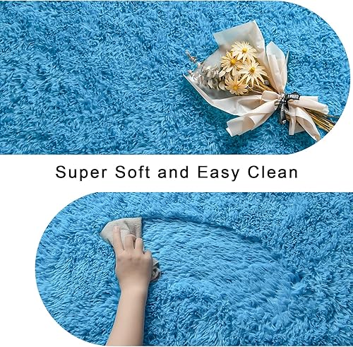 Miniatura 6 de Kelarea Alfombra peluda súper suave y esponjosa, 5 x 8 pies, color azul, moderna alfombra de felpa mullida para interiores para sala de estar,