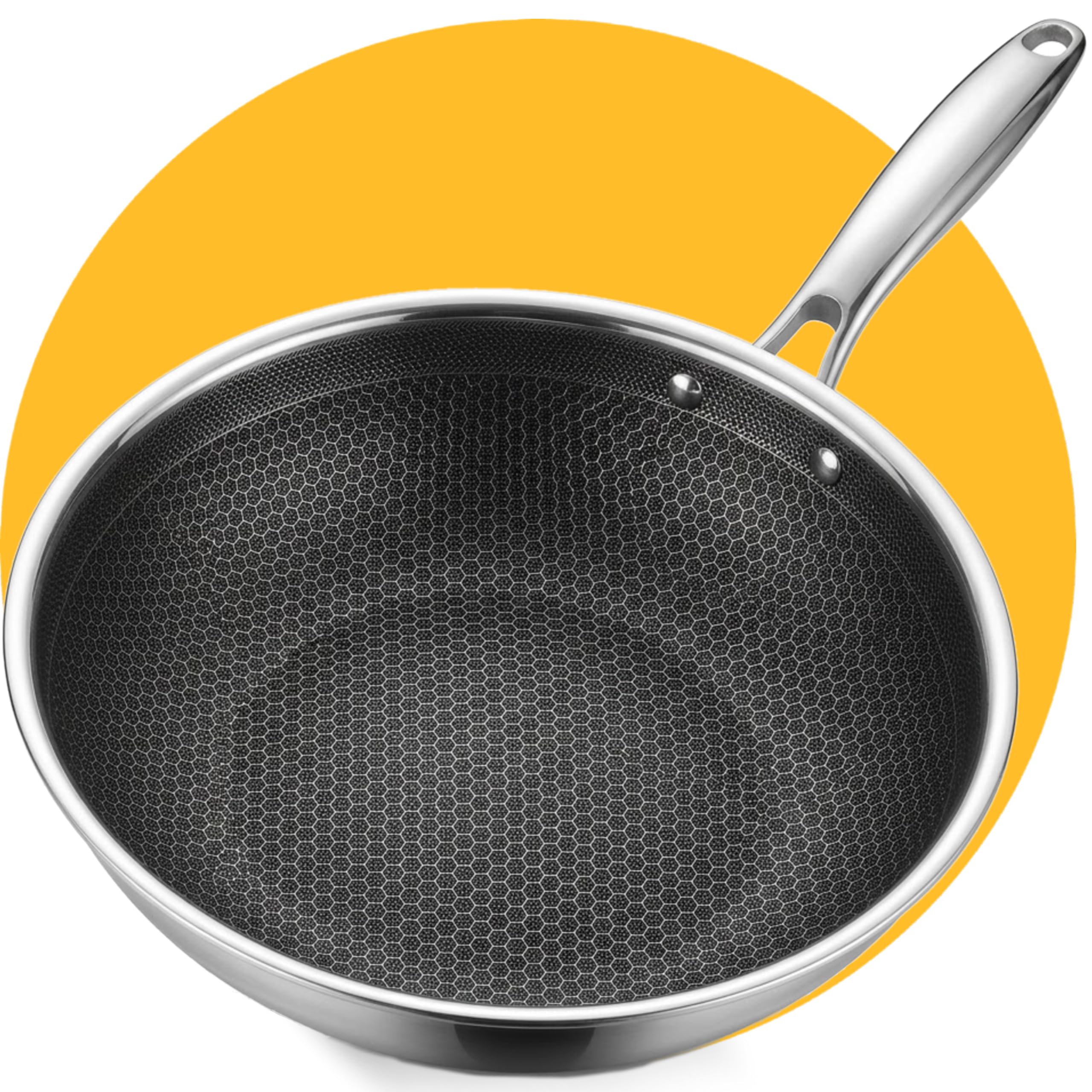 Pasper Patelnia wok Ø 28 cm – nie zawiera PFAS – indukcja, elektryczna, ceramiczna, gazowa i piekarnik – patelnia ze stali nierdzewnej z odporną na zarysowania powłoką zapobiegającą przywieraniu o