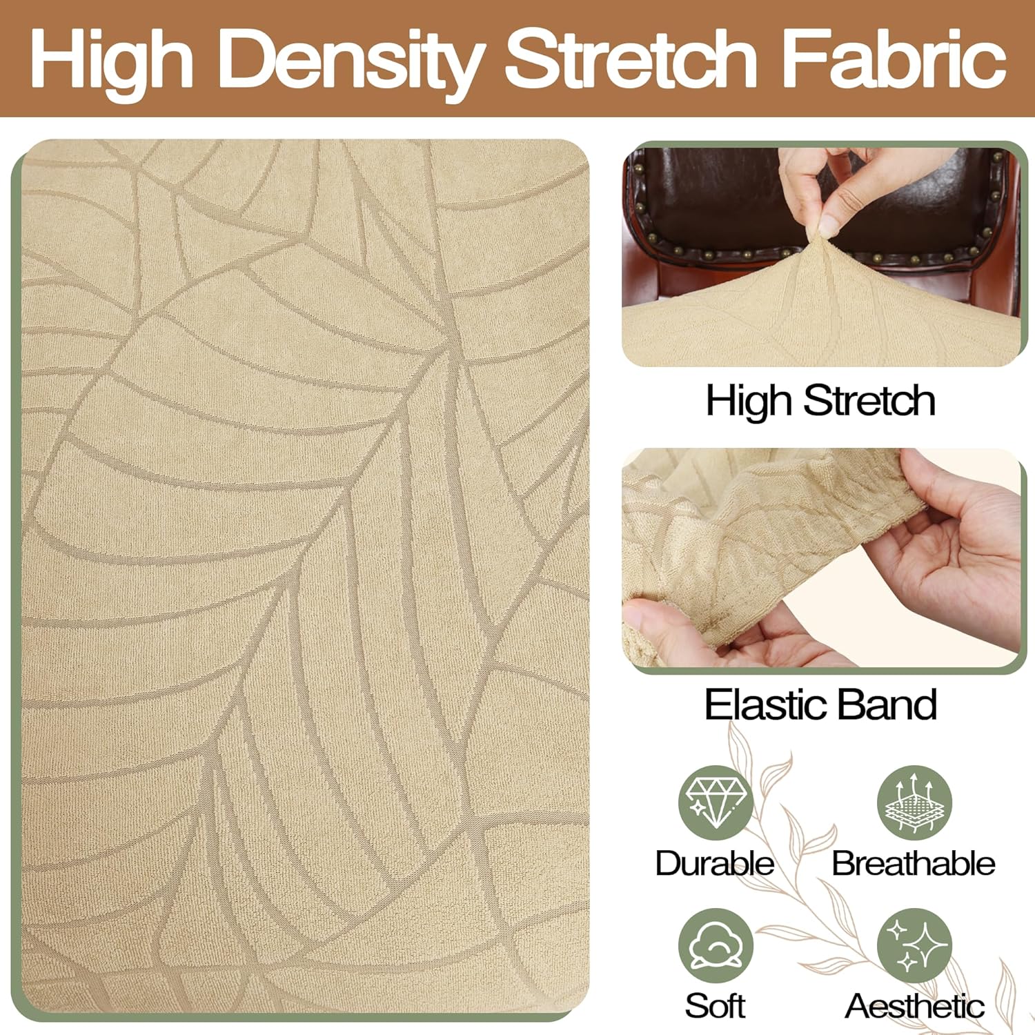 Dining Chair Seat Covers for Dining Room Chairs with Arms Set of 6 Water Resistant Fabric Kitchen Table Seat Cushion Covers Beige