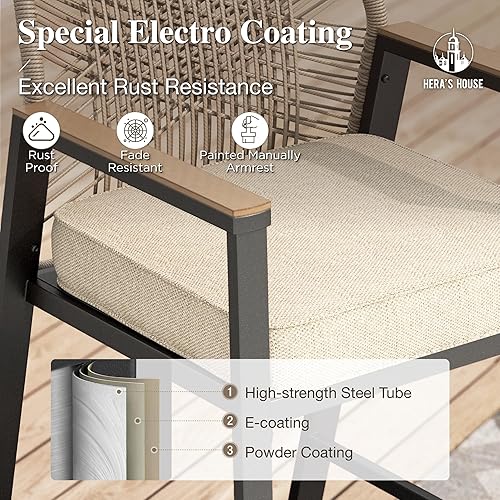 Miniatura 3 de HERA'S HOUSE Juego de 8 sillas de patio, sillas de comedor de ratán de 36.6 pulgadas con marco de metal de hierro forjado de alta resistencia,