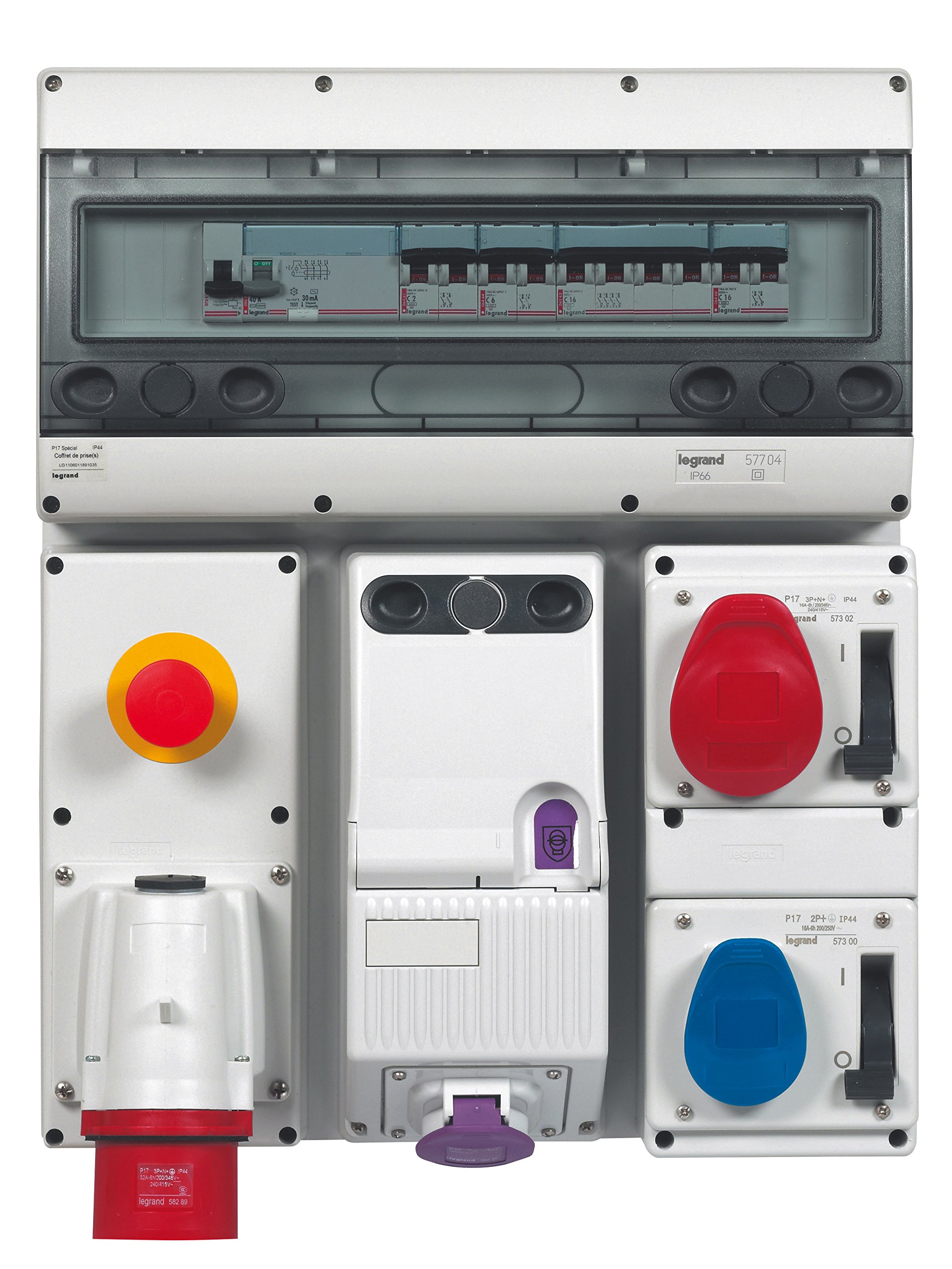 Base supercompacta 3P+N+T IP44 avec clapet de protection