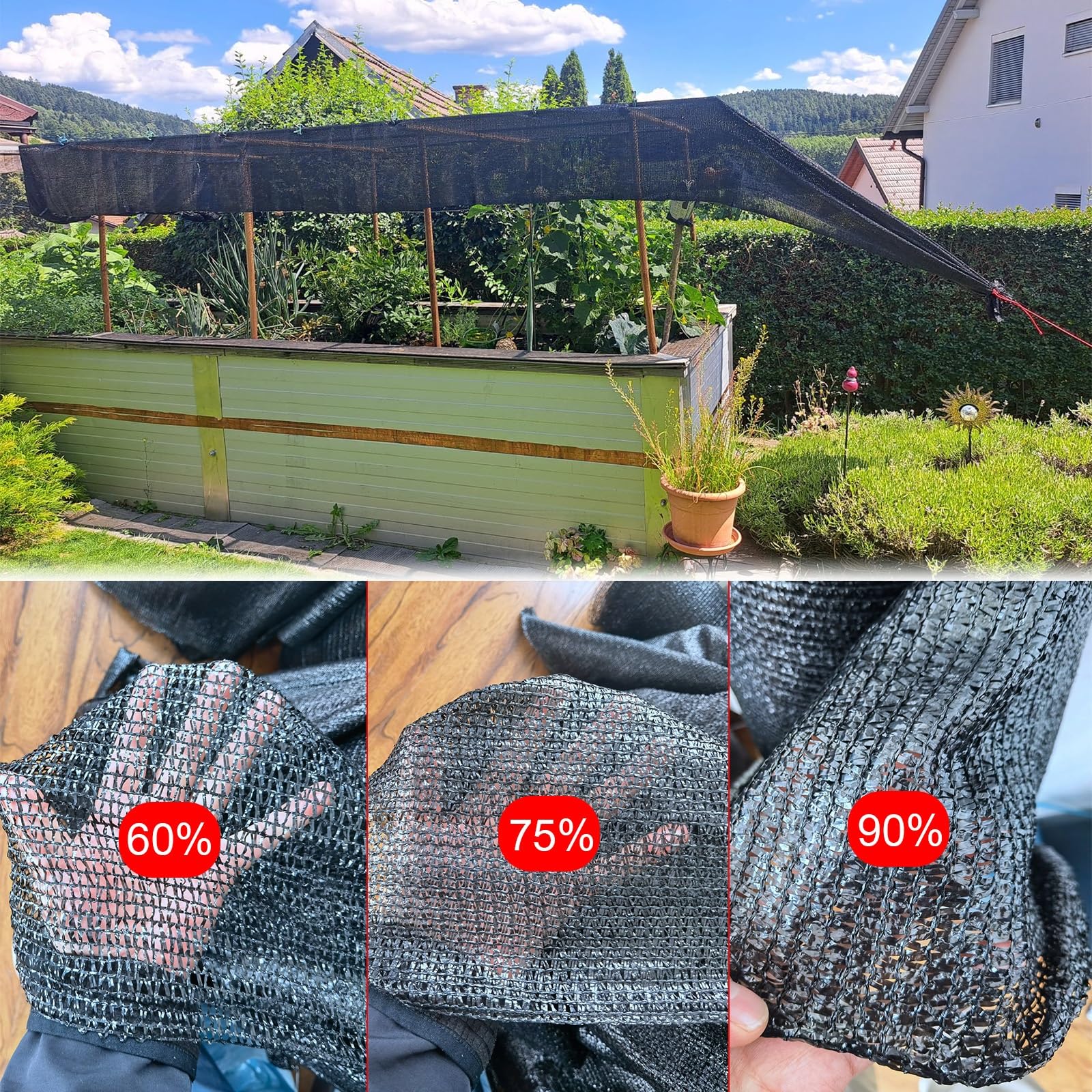 2m Malla ocultación 4m Malla de Sombra Engrosamiento de cifrado Lona 6m Pérgola Balcón Malla Sombreo para Exteriores Invernadero Flor(75% Shade,3x7m)