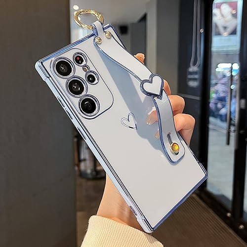 ZTOFERA Funda Samsung Galaxy S21 Ultra 5G con soporte, funda de lujo con bonito borde chapado y patrón de corazones de amor, correa para la muñeca ZTOFERA Funda Samsung Galaxy S21 Ultra 5G con soporte, funda de lujo con bonito borde chapado y patrón de corazones de amor, correa para la muñeca