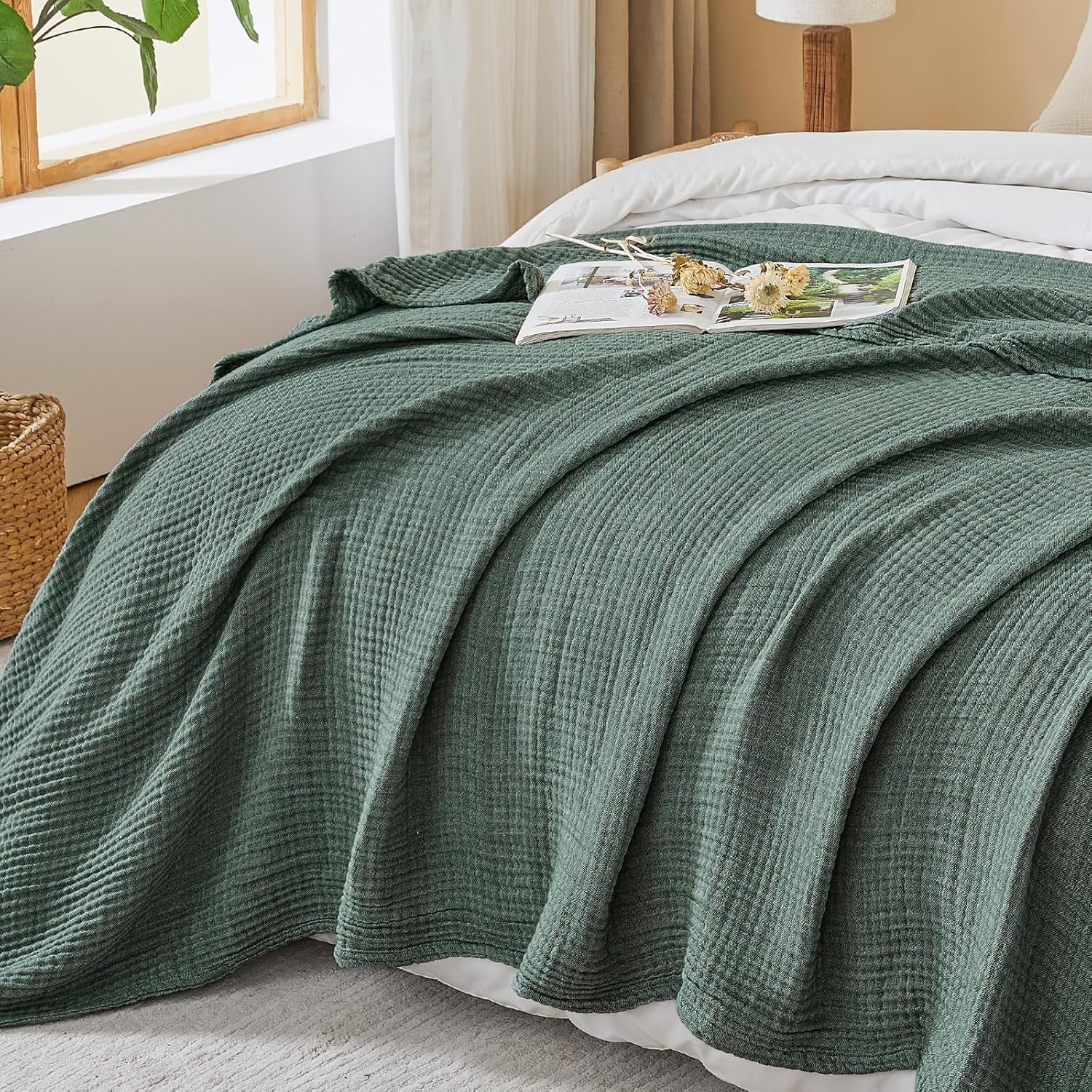 EMME Manta de Muselina de 150 x 200 cm, Tejido Melange de 4 Capas, Certificado Oeko-Tex, Manta Suave y Manta de algodón para sofá y Cama