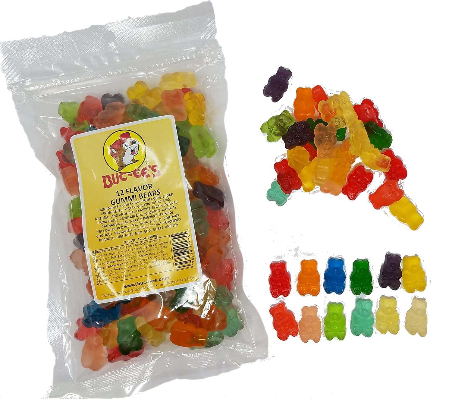 Bucees 12 Variety Fruit Flavor Gummi Bears Sweet/Tart Chewy Candy 12 Ounces