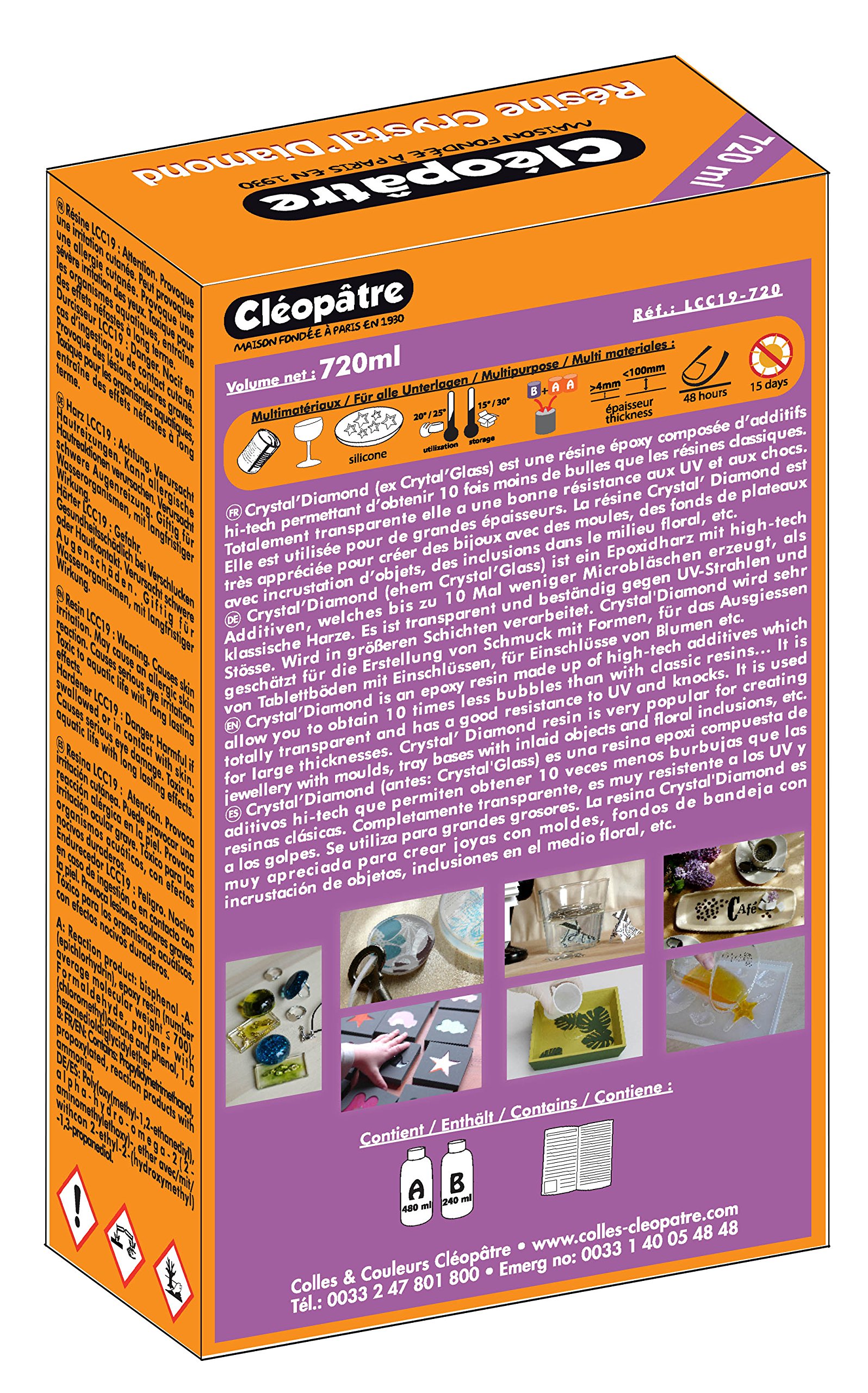 CLEOPATRE – Résine Epoxy Transparente Crystal'Diamond 720ml – Résine et Durcisseur à Mélanger – Idéal Création Bijoux, Table Rivière, Artisanat