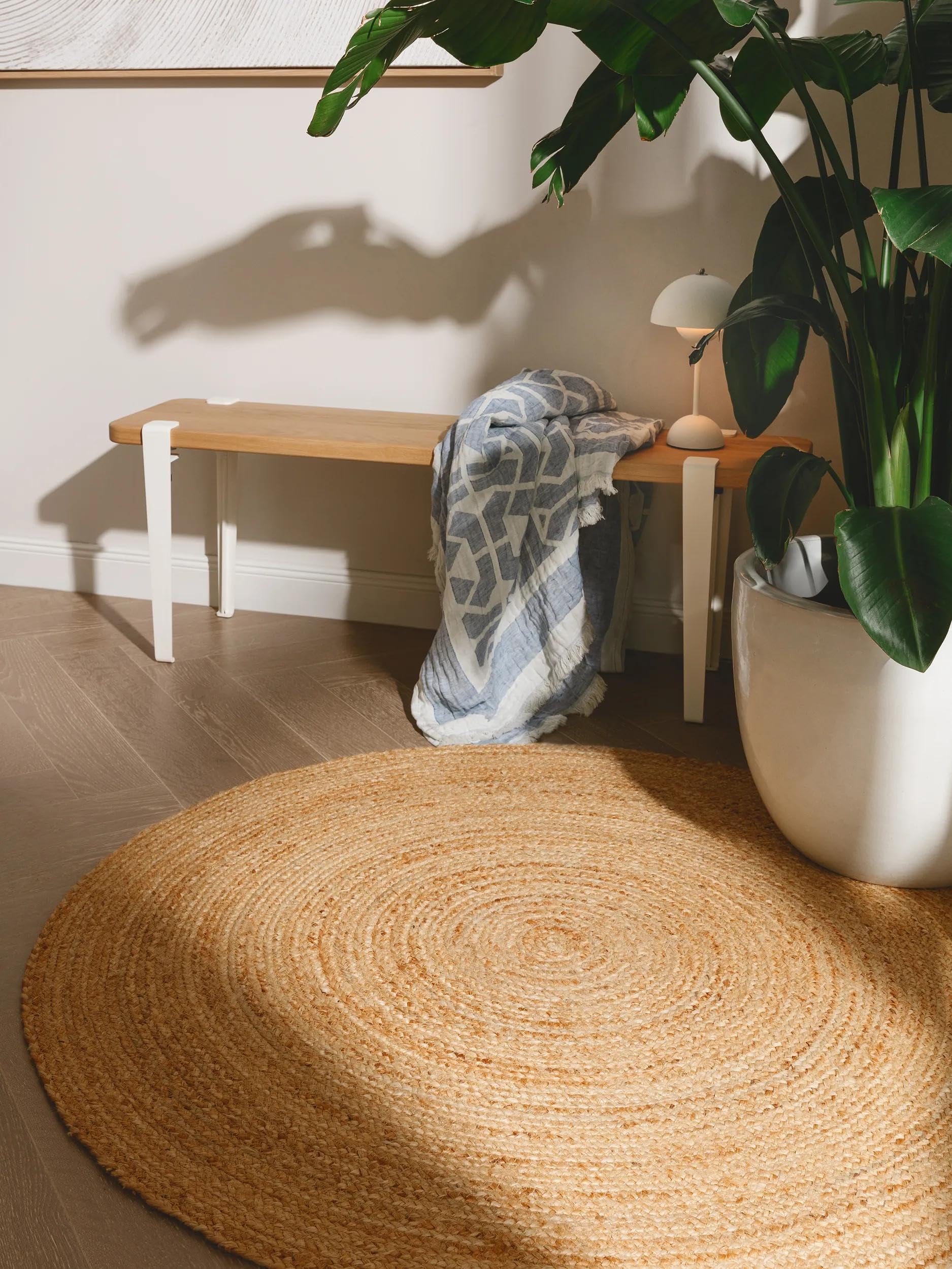 benuta Dywan jutowy JUTTA naturalny, okrągły, 120 cm, ręcznie tkany dywan do salonu, naturalny design, nadaje się do ogrzewania podłogowego