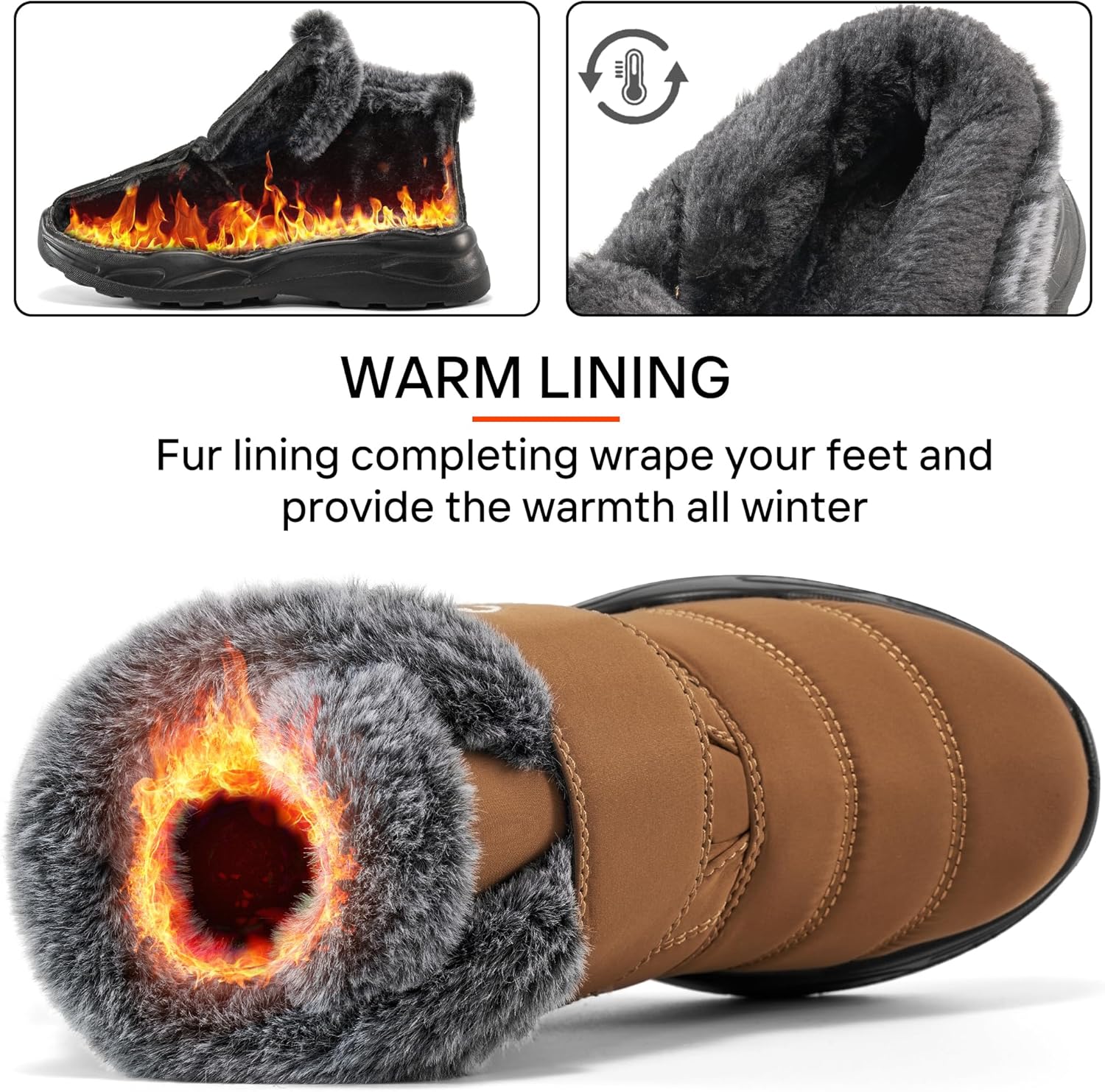 Winter Snow Boots for Women Waterproof: Fur Lined Warm Womens Boots Anti Slip Hook Loop Comfortable Booties Outdoor - Image 4