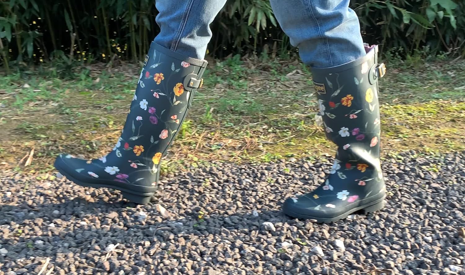 Rongee Womens Rain Boots Waterproof Tall Garden Outdoor Mud Shoes Daisy Printed with Adjustable Buckle