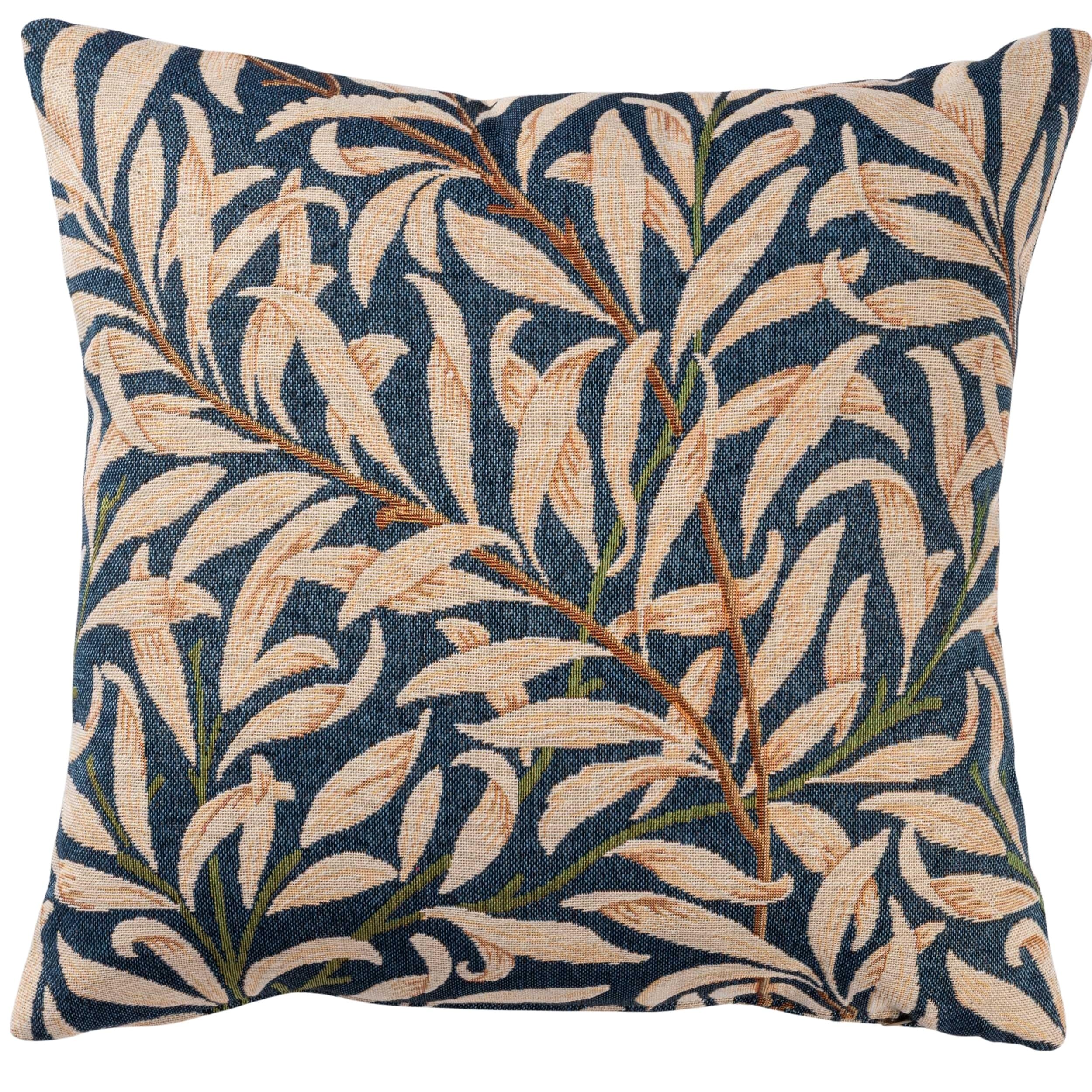 Linen Loft Blue William Morris Willow Bough Tapestry Cushion In Navy Botanical Interweaving Willow Tree. 17X17 Square Cushion Cover