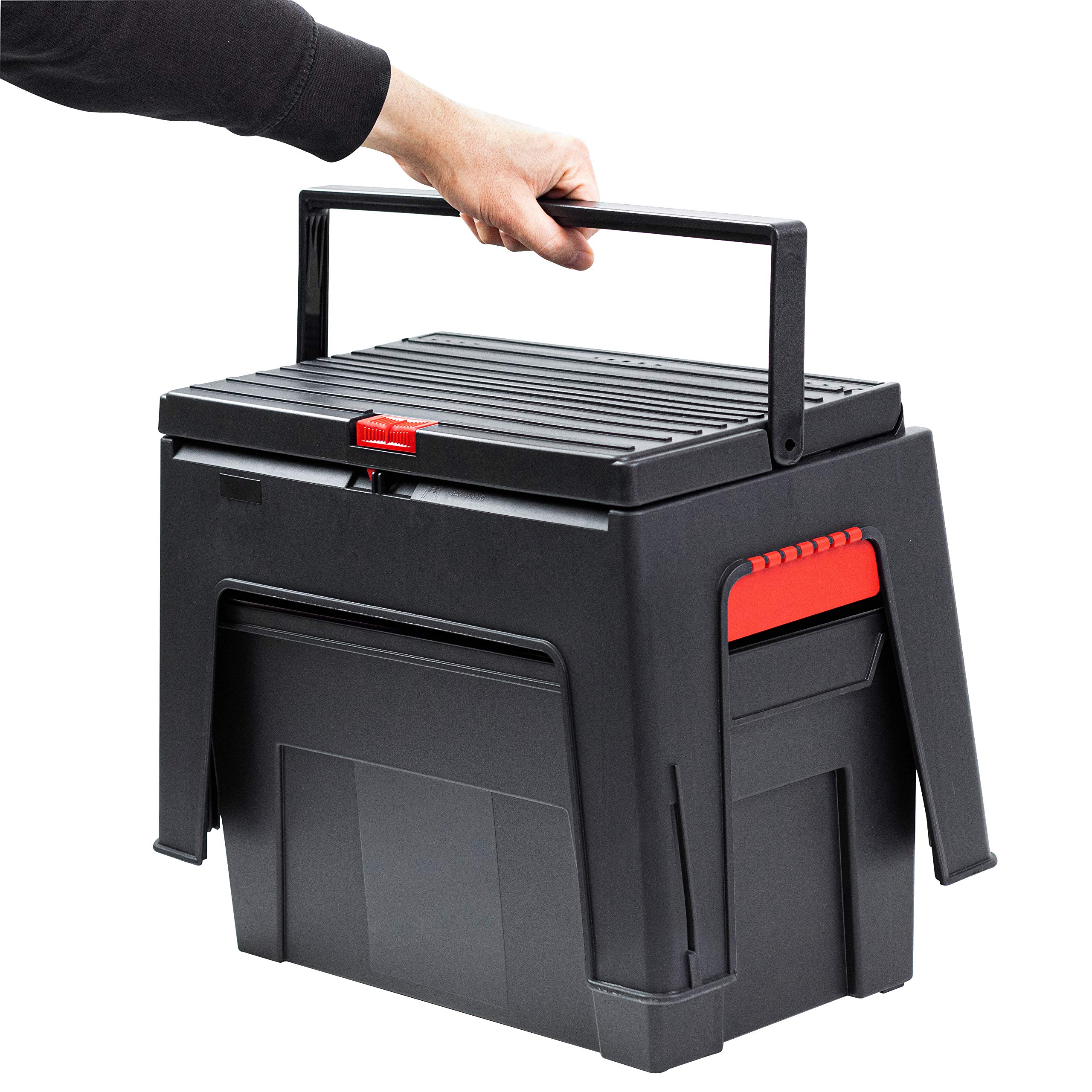 Meister Taburete 3 en 1 – 460 x 280 x 300 mm – con caja de herramientas y bandeja para herramientas – Capacidad de carga de 150 kg – De polipropileno estable/Caja de herramientas/Caja de
