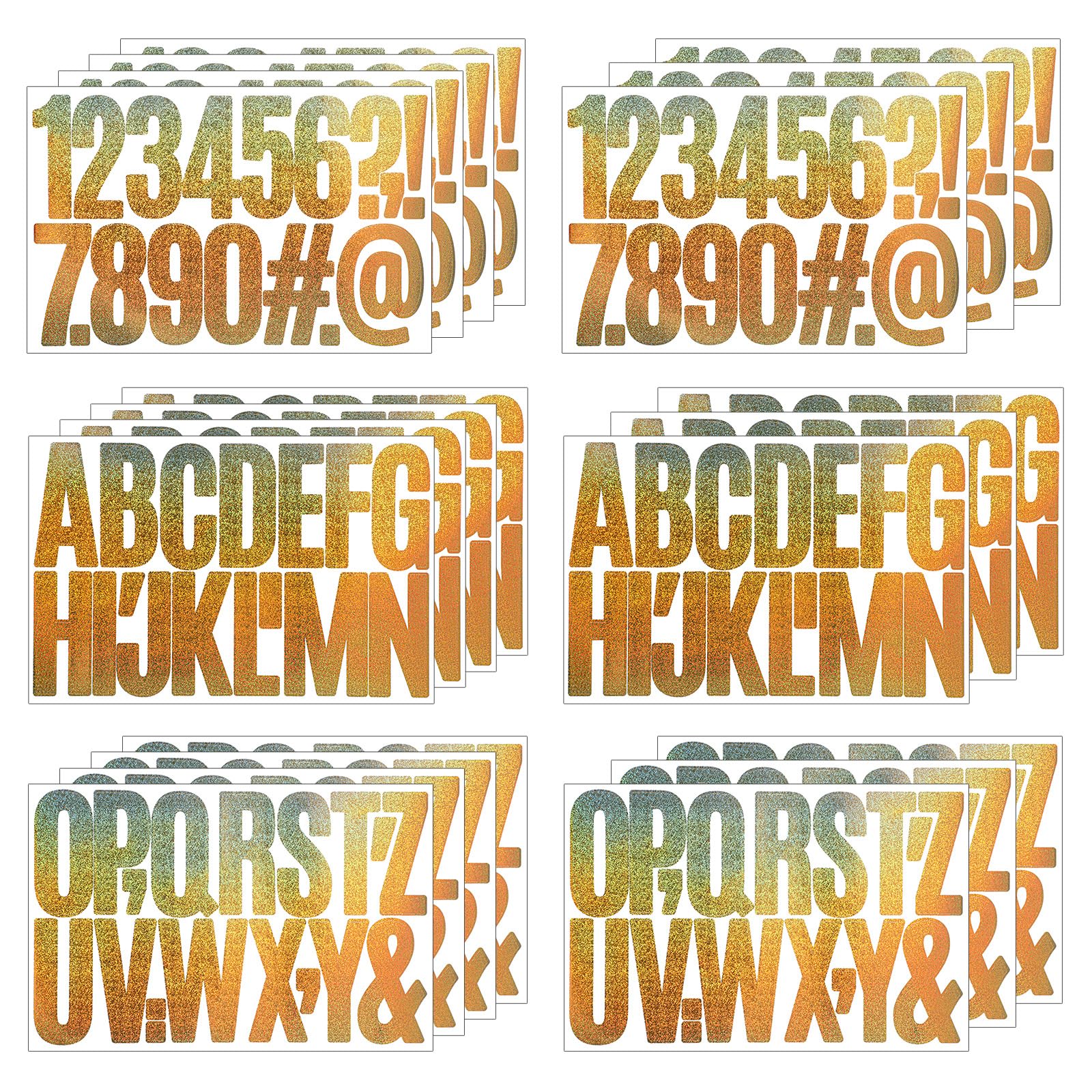 21 Sheets/350 Pcs Gold Letter Number Stickers, 3 Inch Large Glitter Alphabet Number Sticker Self Adhesive Vinyl Letters Stick for Mailbox, Classroom, Bulletin Boards, Home Decor