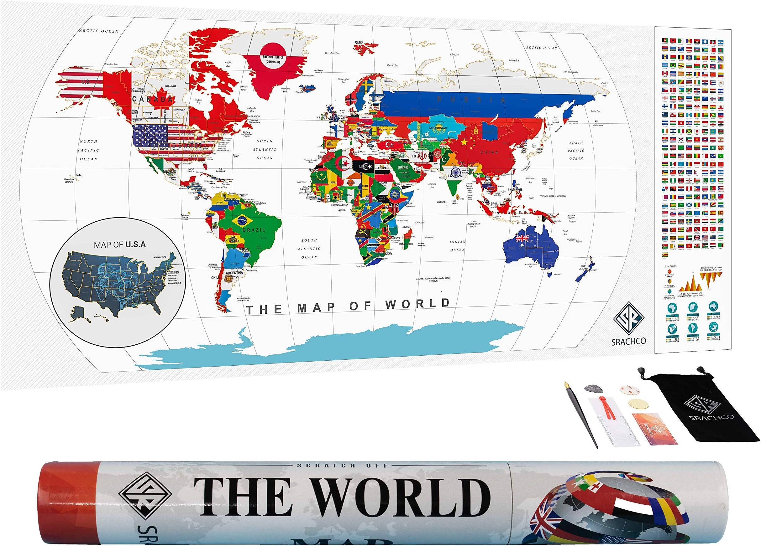 Premium Quality Scratch Off Map - 36.4" x17" - Premium Quality Scratch Off Map - Premium Scratch Off Map of The United States World Map Poster - Cool Posters Make Best Gifts for Travelers'
