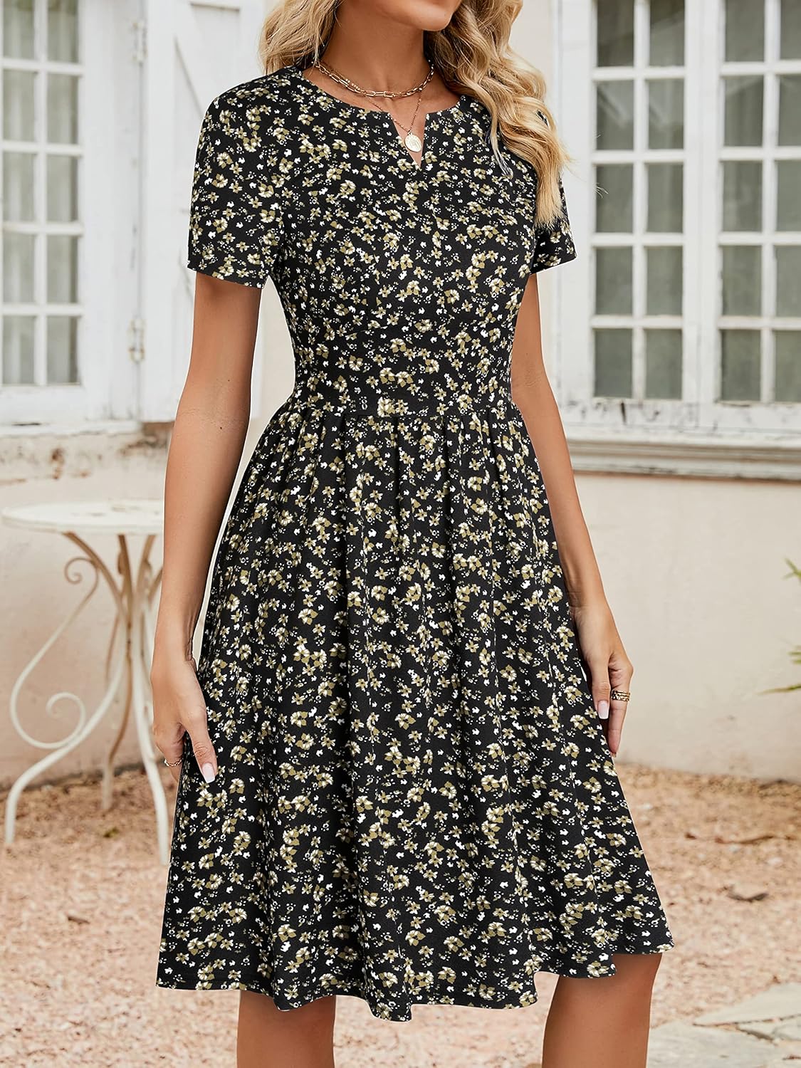 YATHON Women's Vintage Pleated Flared Swing A-Line Casual Party Work Dresses - Image 4